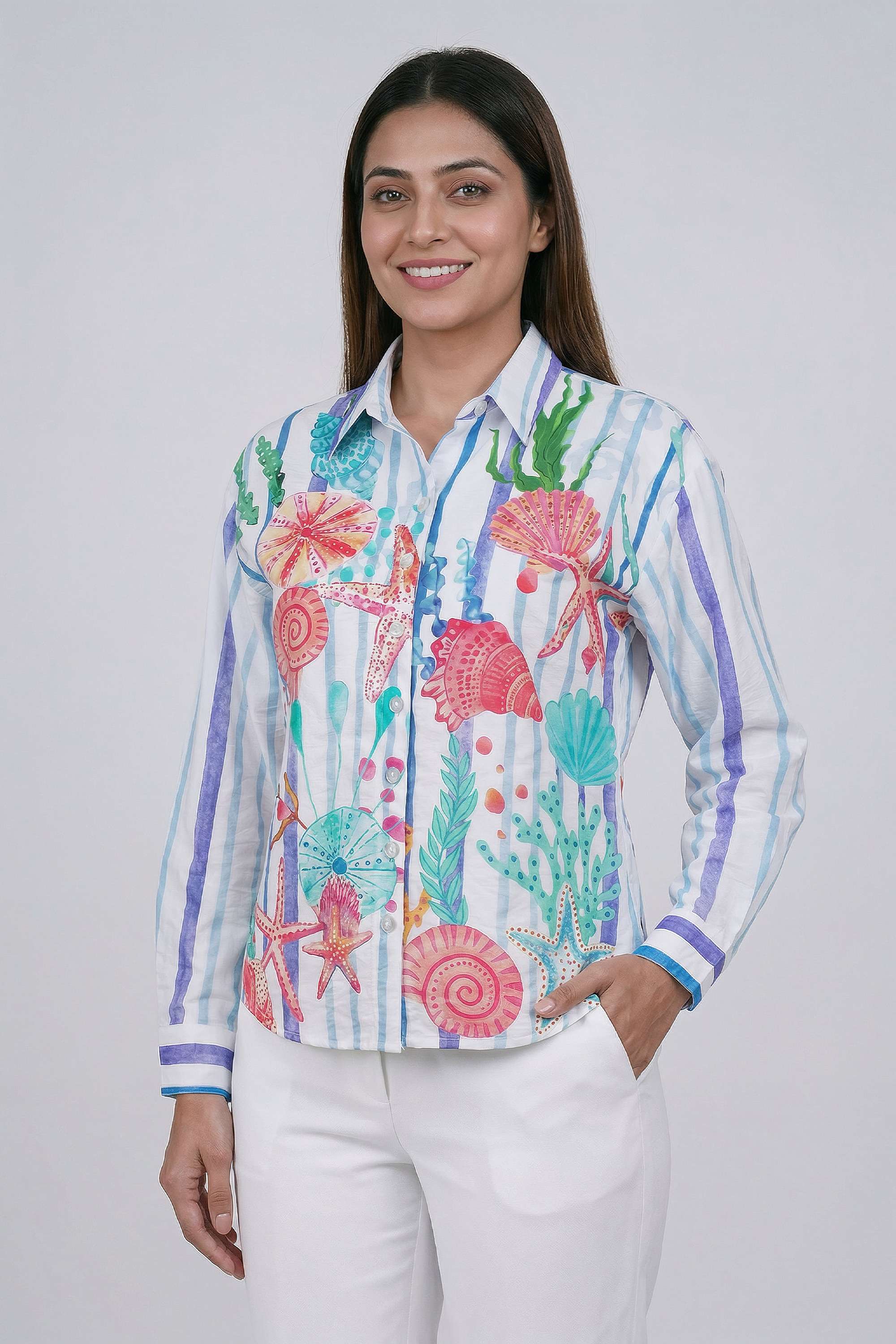Printed-Collared-Blended-Fabric-Women-s-Casual-Wear-Shirt