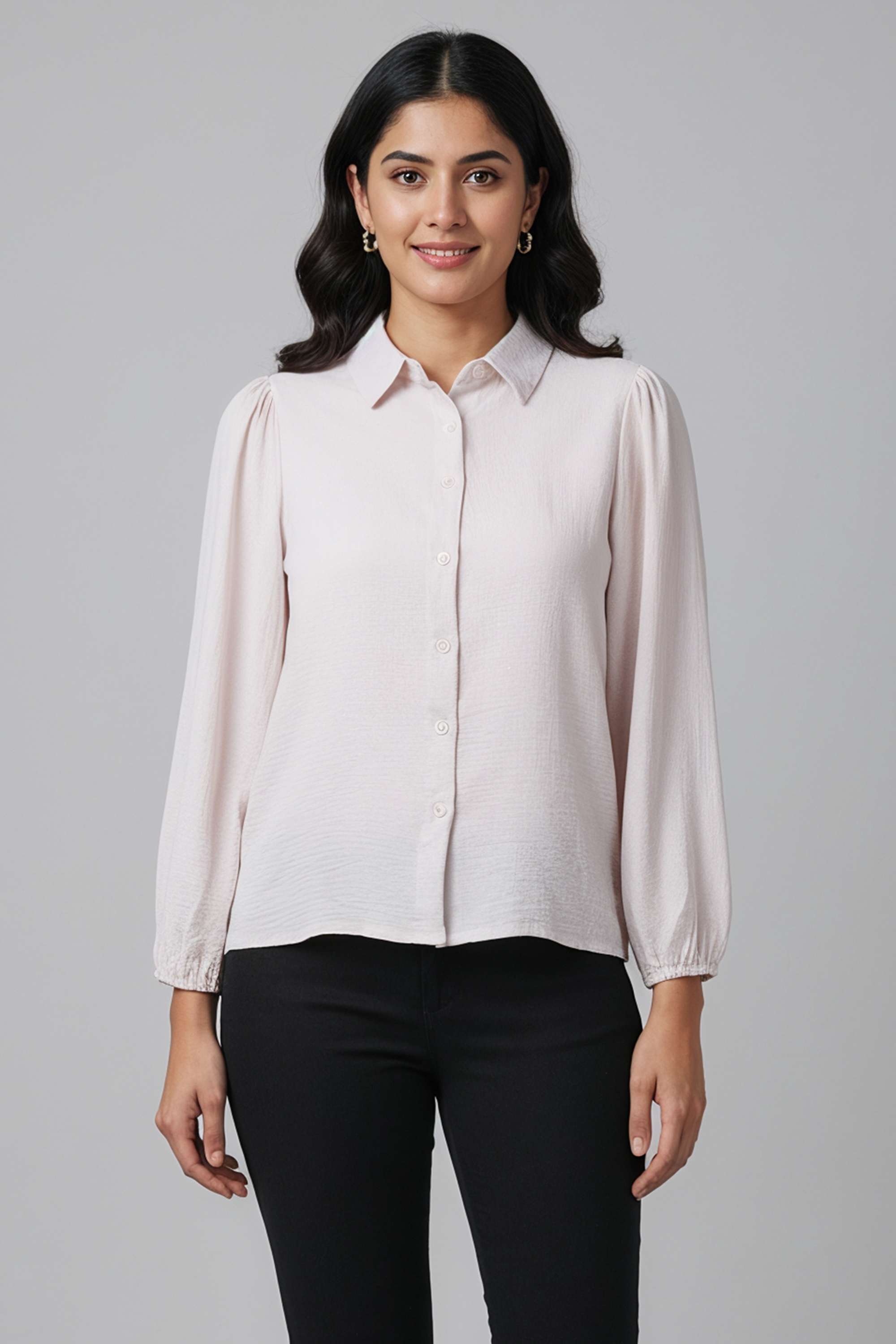 Solid-Collared-Polyester-Women-s-Casual-Wear-Shirt