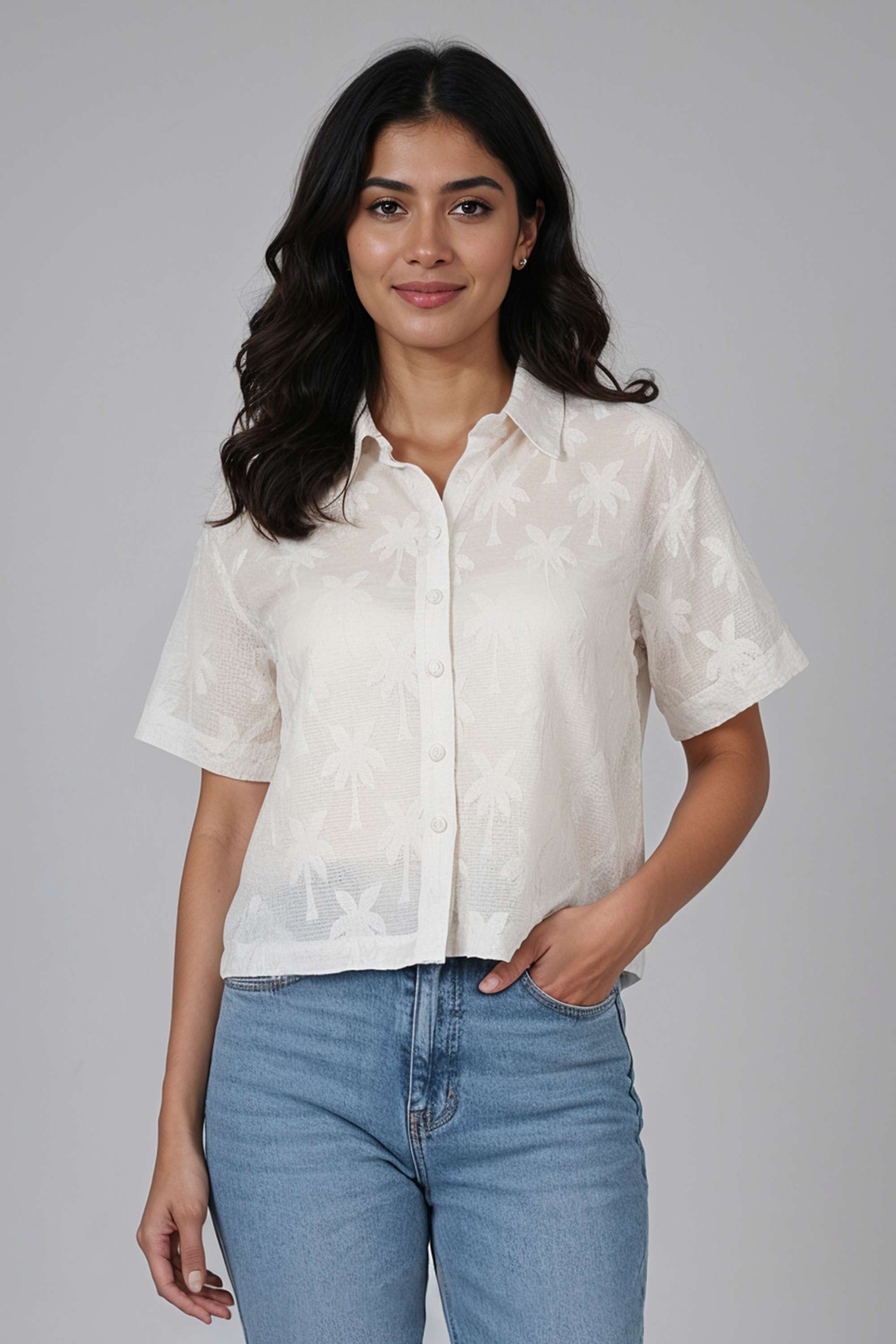 Solid-Collared-Cotton-Women-s-Casual-Wear-Shirt
