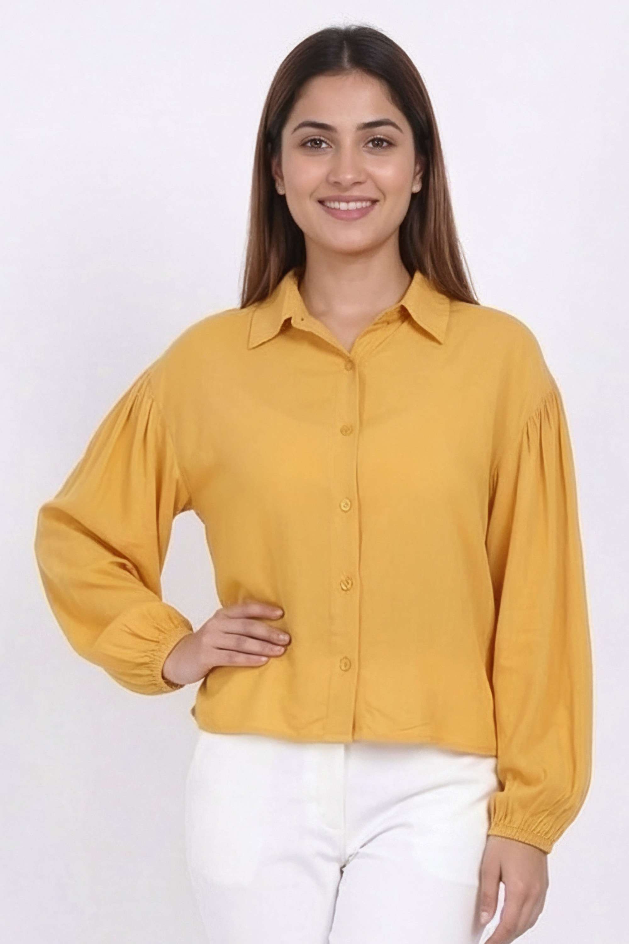 Solid-Collared-Viscose-Women-s-Casual-Wear-Shirt