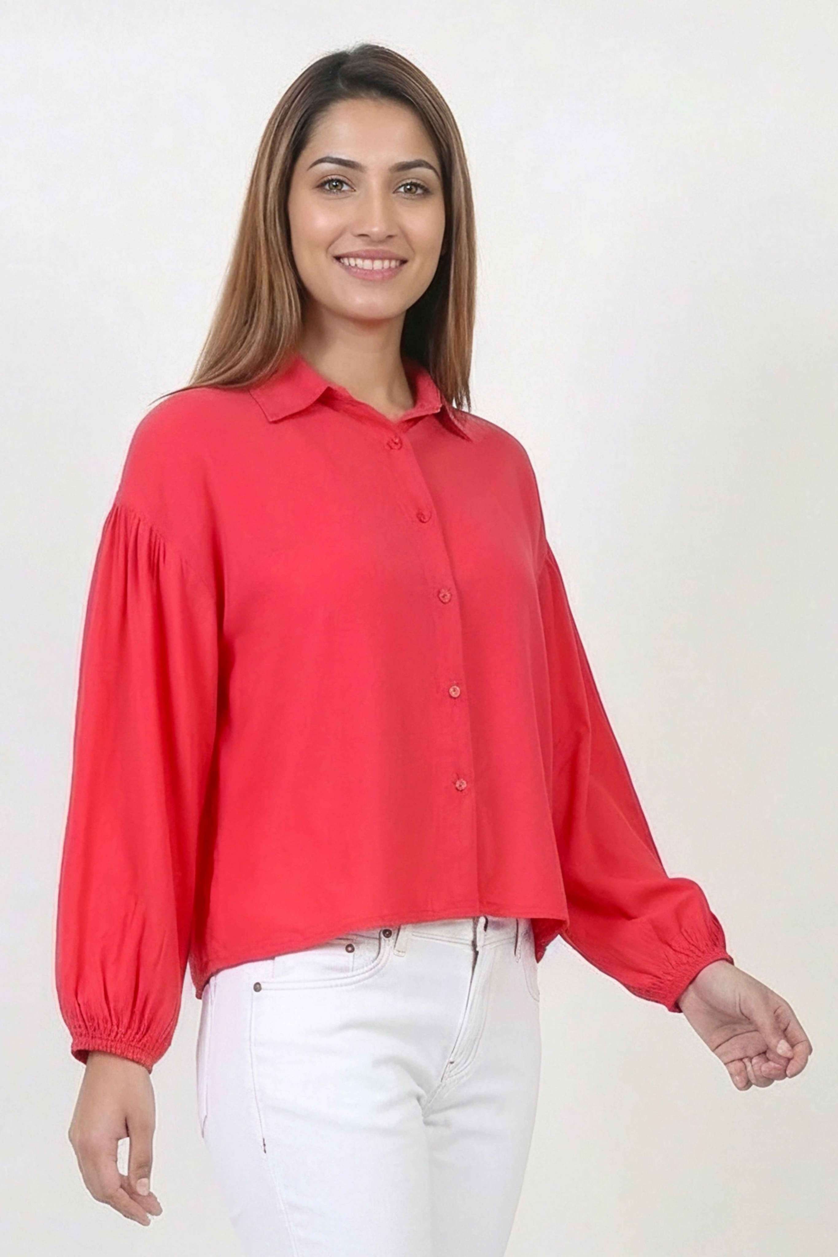 Solid-Collared-Viscose-Women-s-Casual-Wear-Shirt