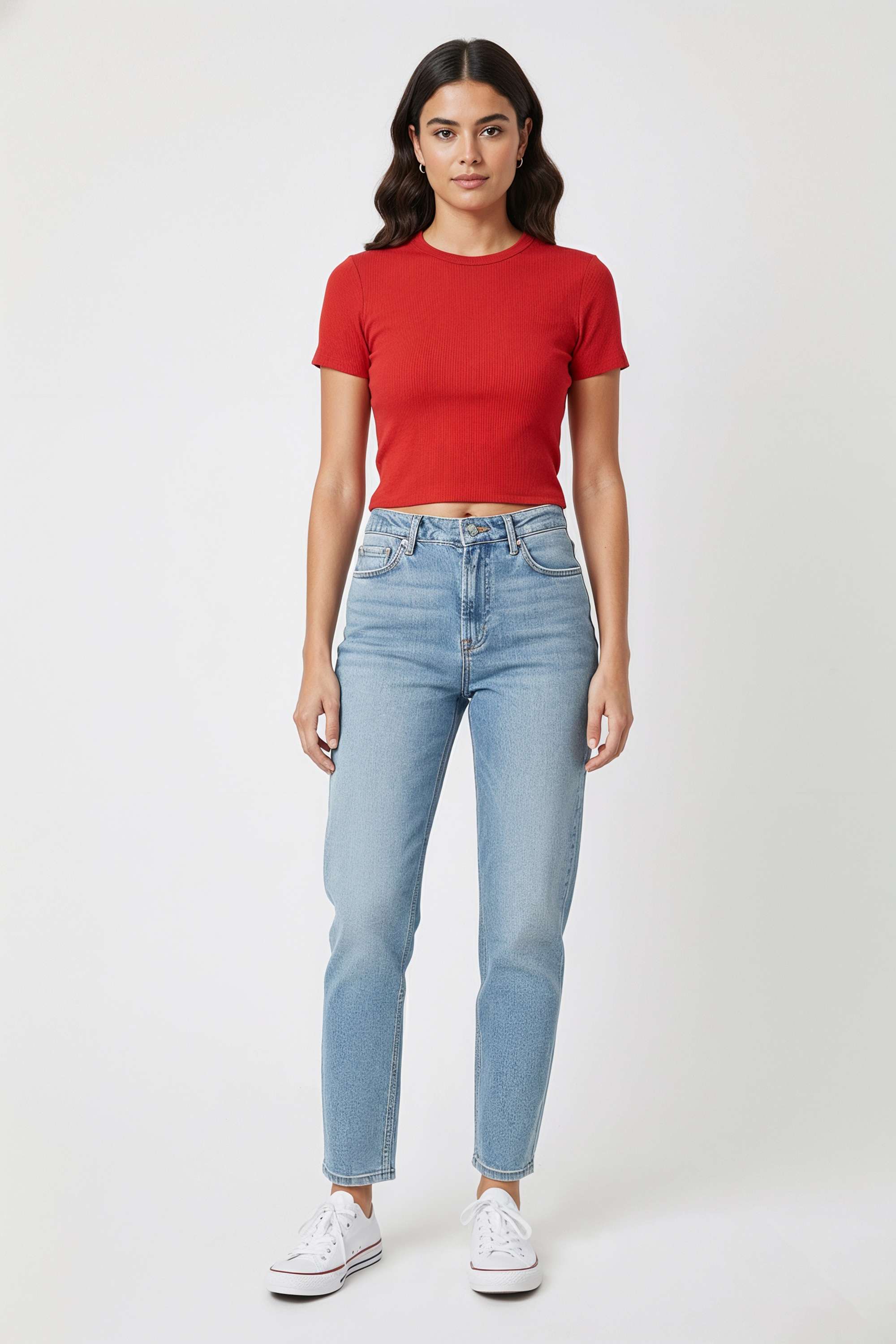 Solid-Blended-Fabric-Round-Neck-Women-T-Shirt