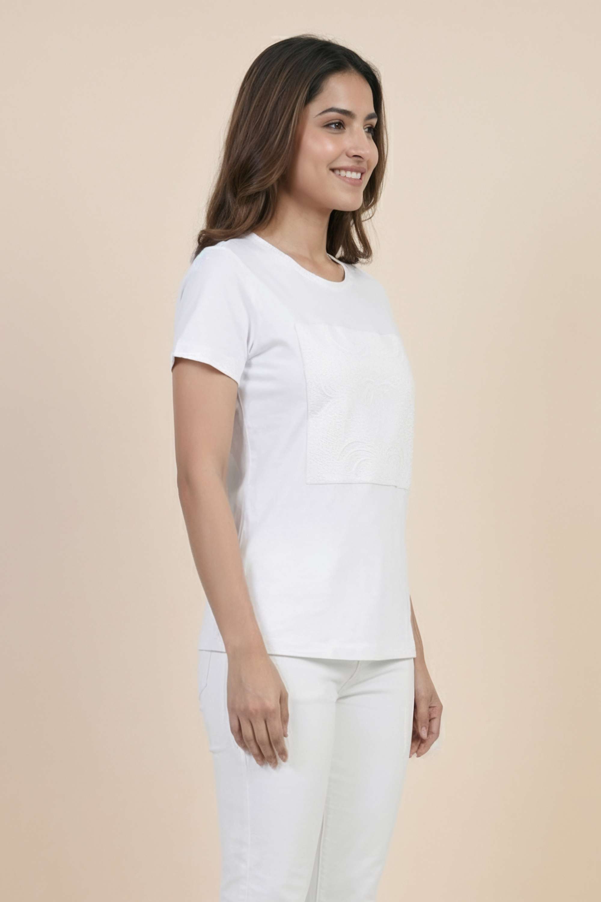 Solid-Cotton-Round-Neck-Women-s-T-Shirt