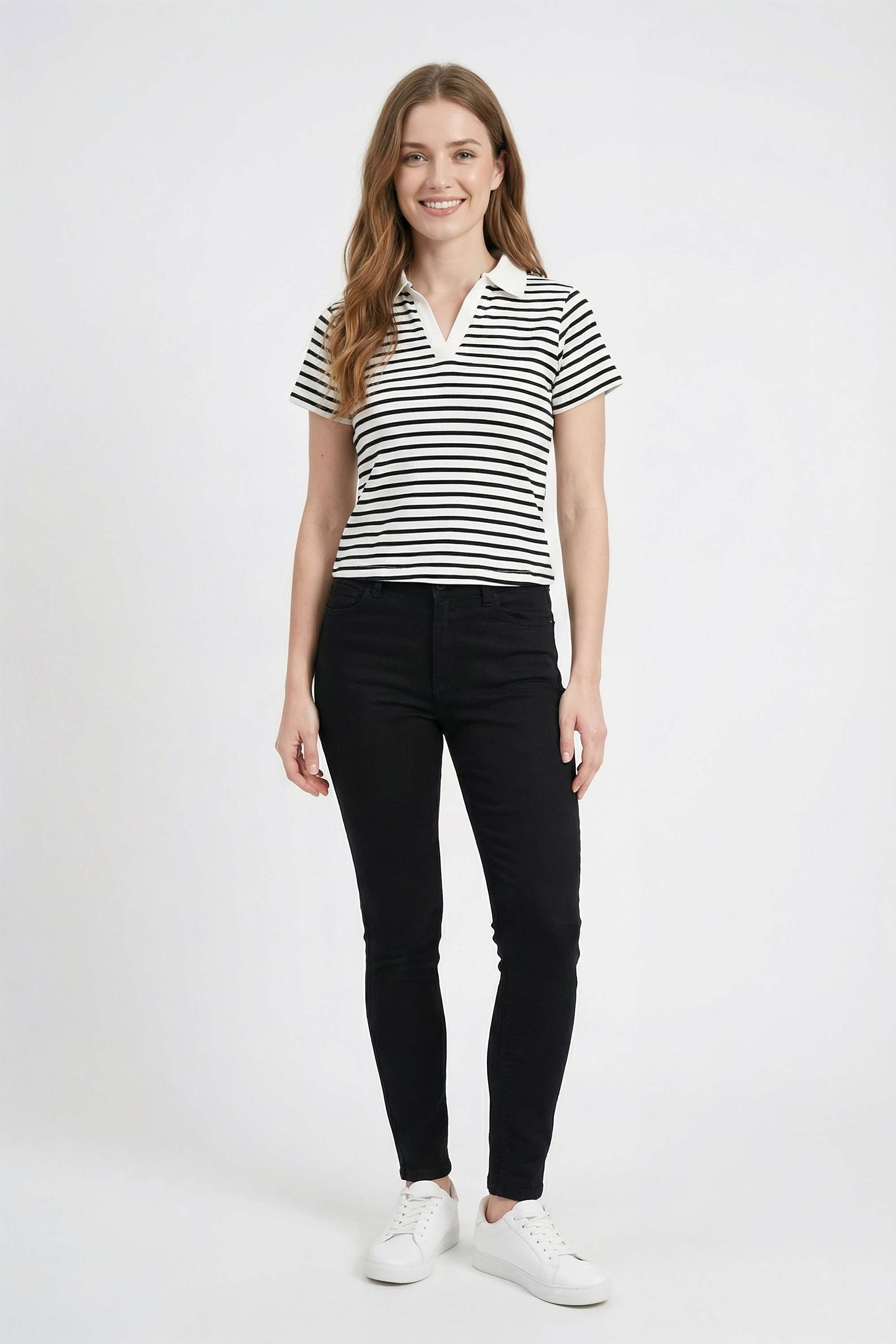 Stripes-Cotton-Collared-Women-T-Shirt