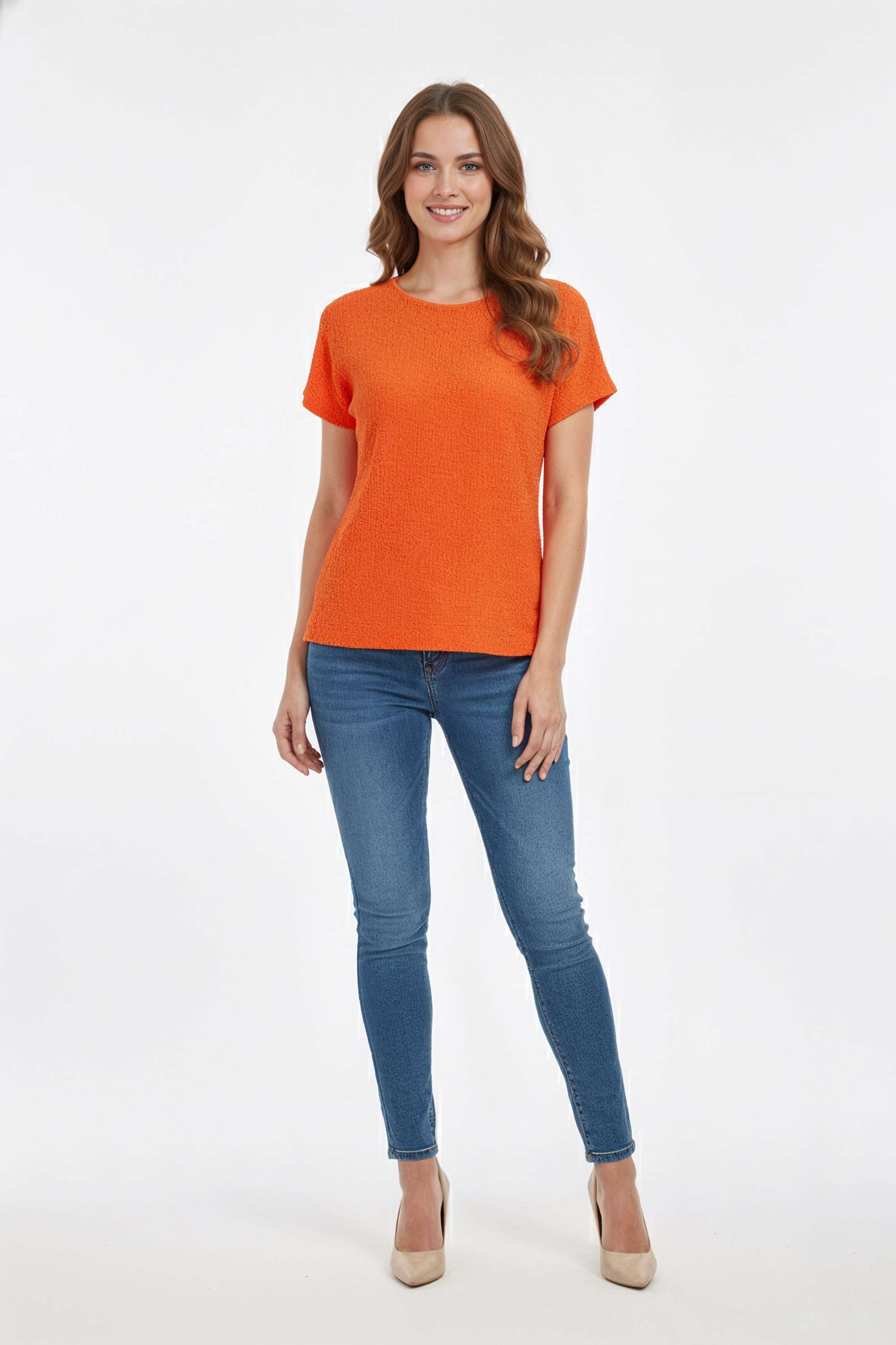 Textured-Blended-Fabric-Round-Neck-Women-s-T-Shirt