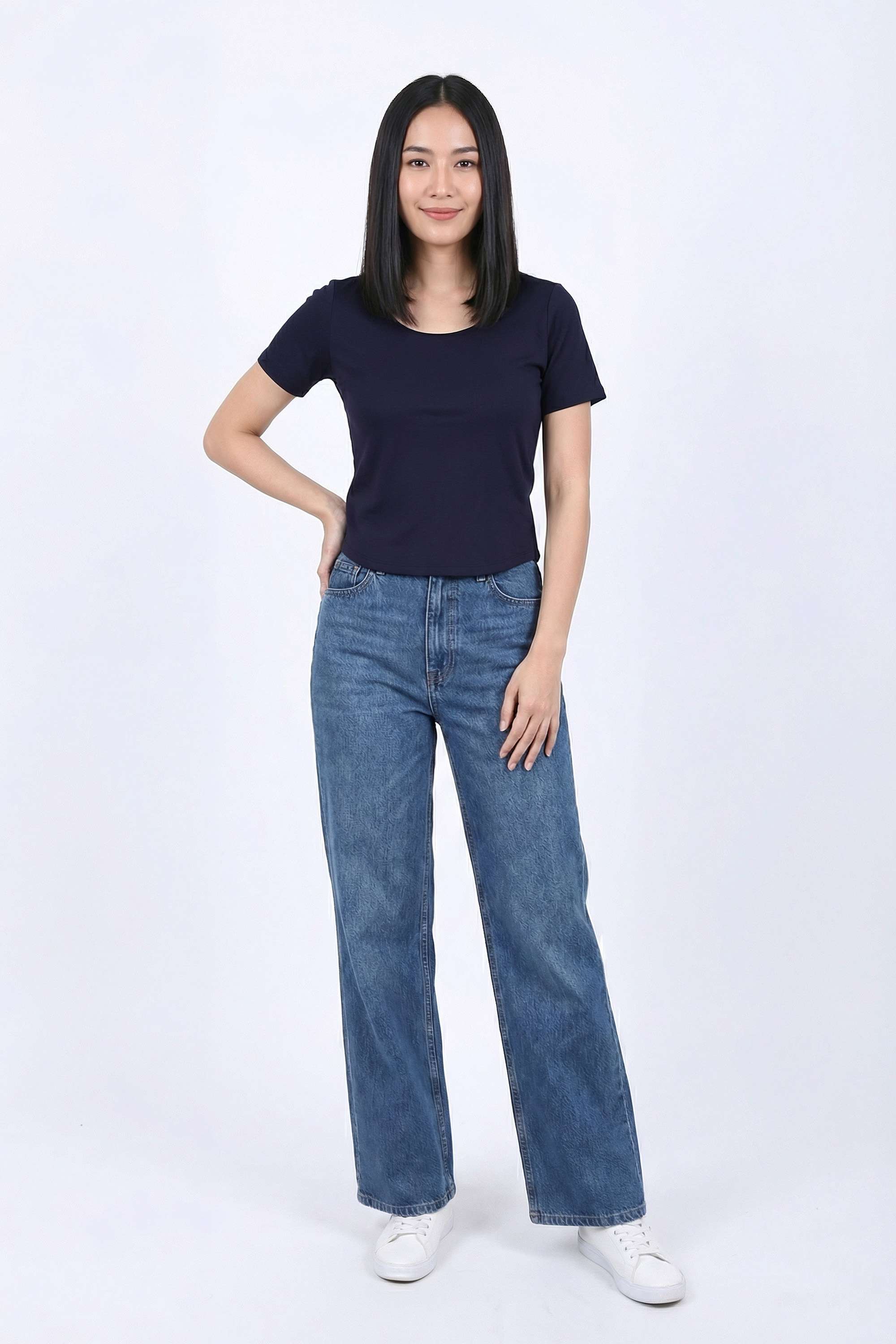 Solid-Blended-Fabric-Round-Neck-Women-s-T-Shirt