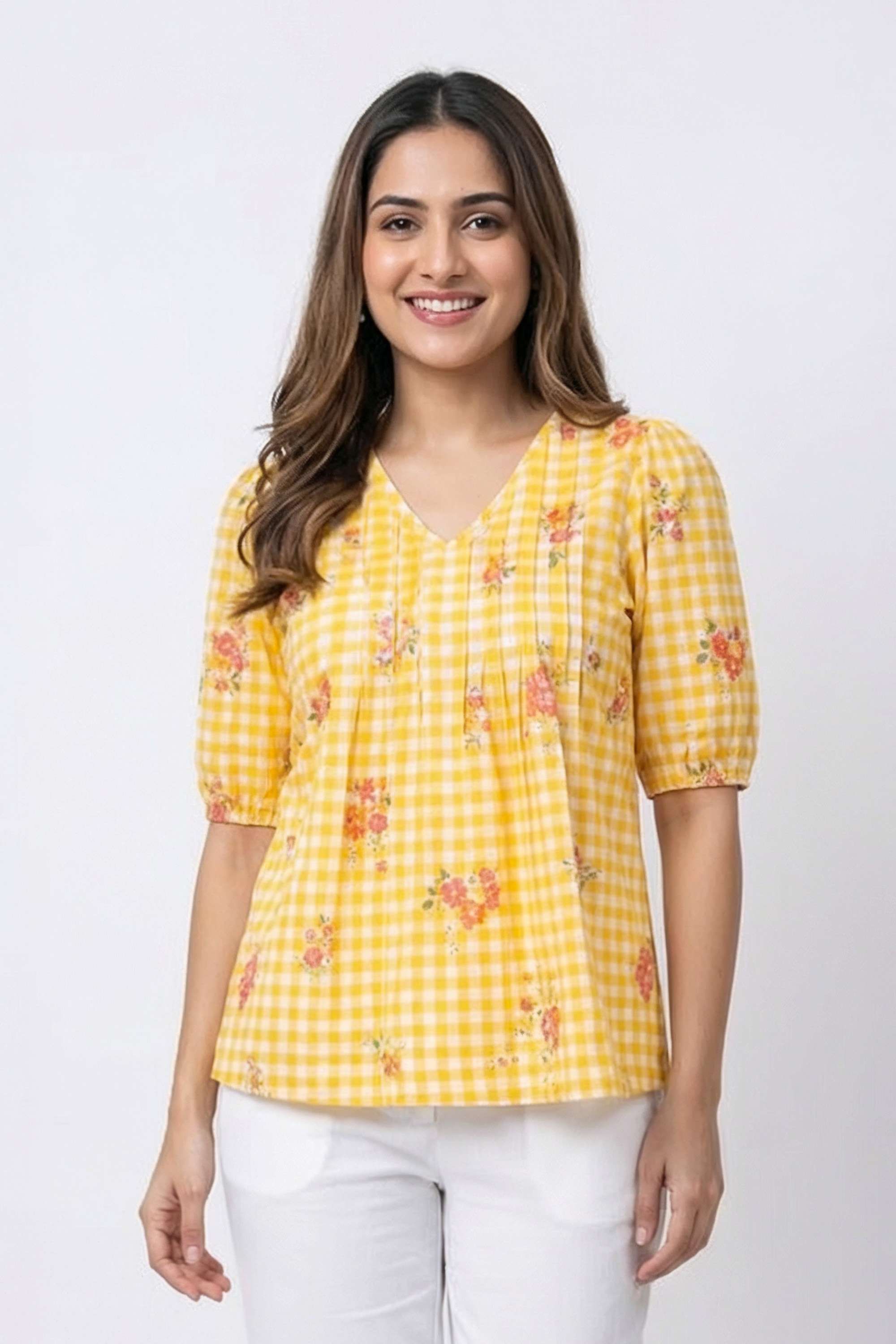 Printed-Cotton-V-Neck-Women-s-Top