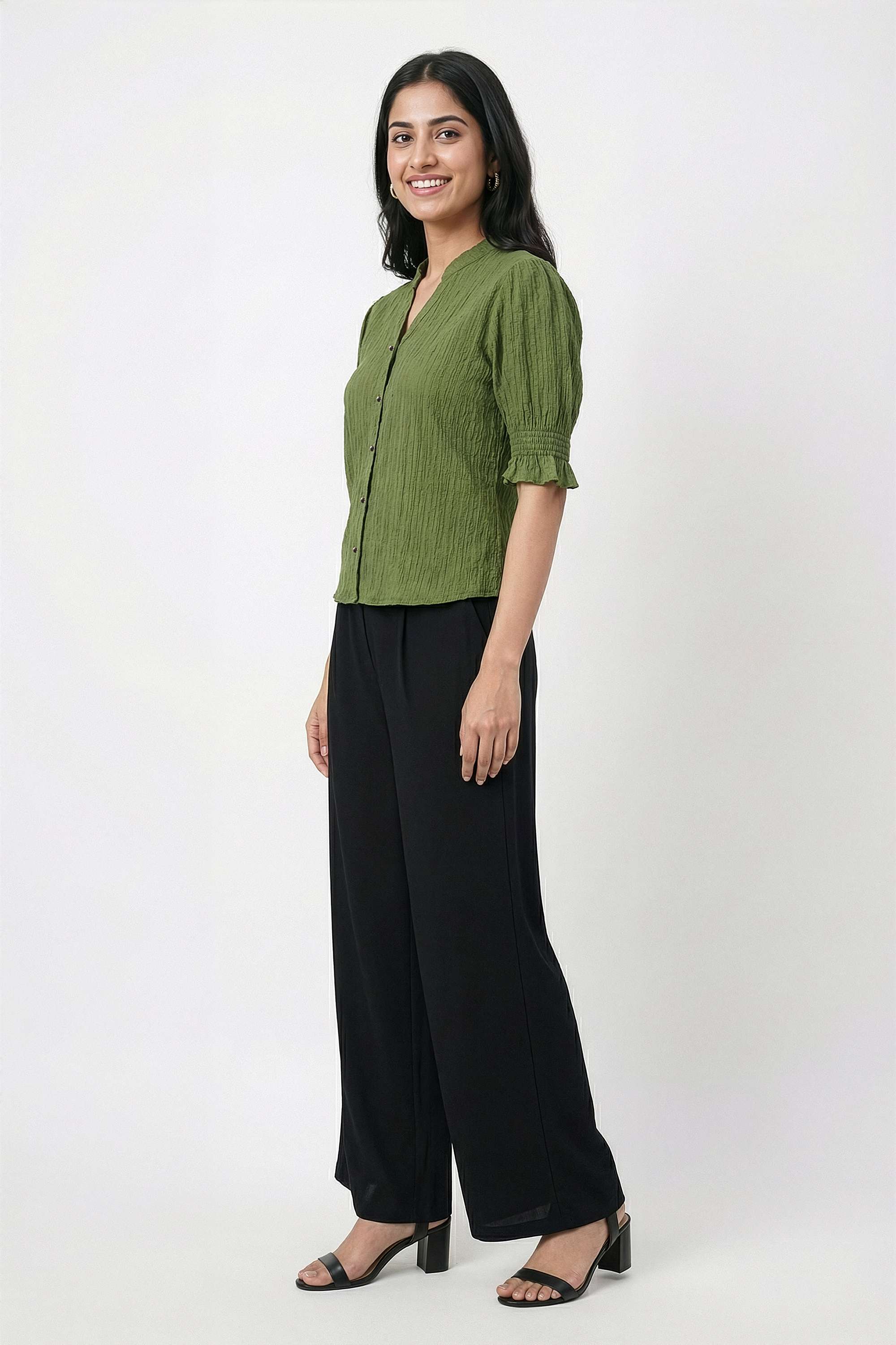 Textured-Cotton-V-Neck-Women-Top