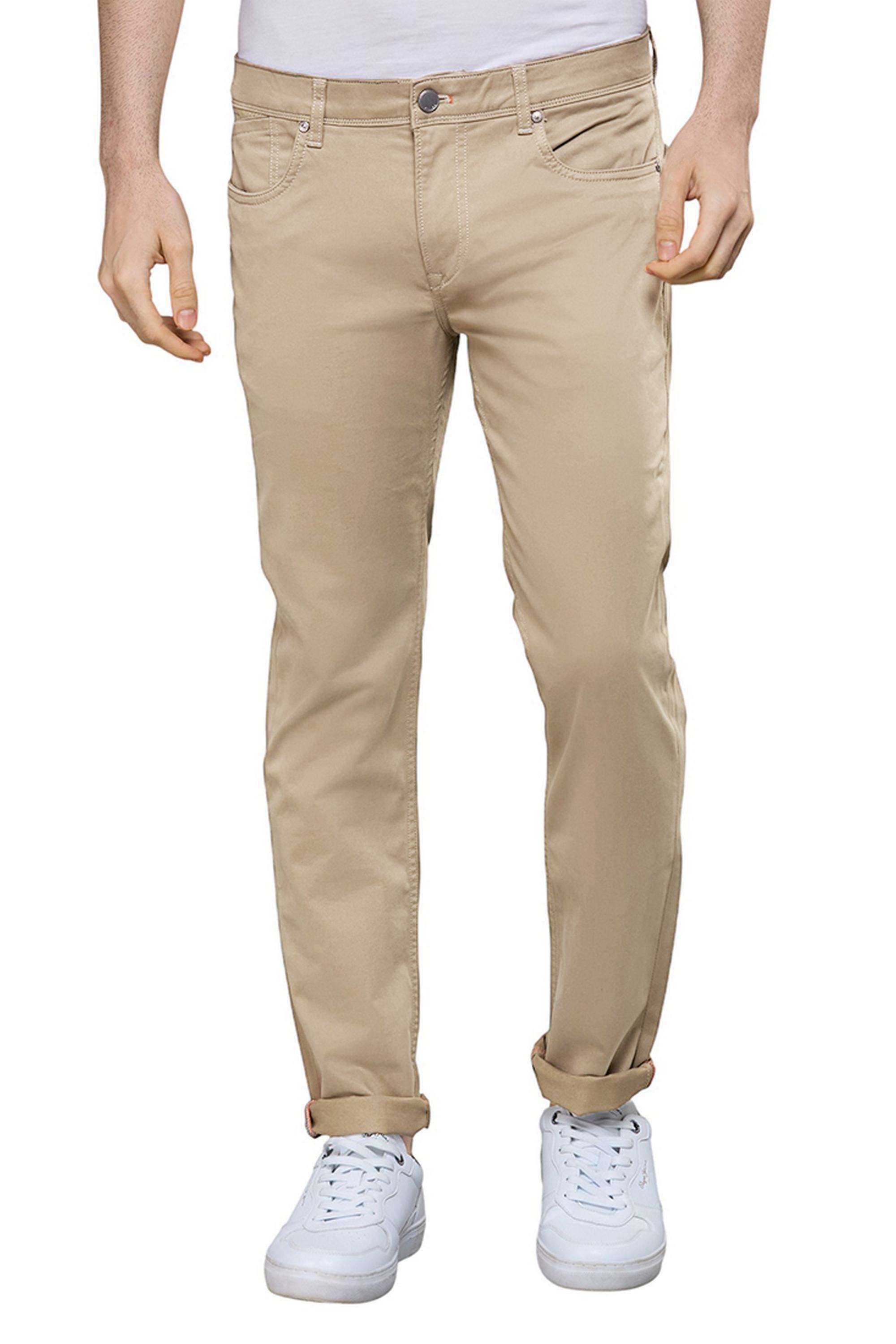 Solid-Polyester-Cotton-Slim-Fit-Men-s-Pants