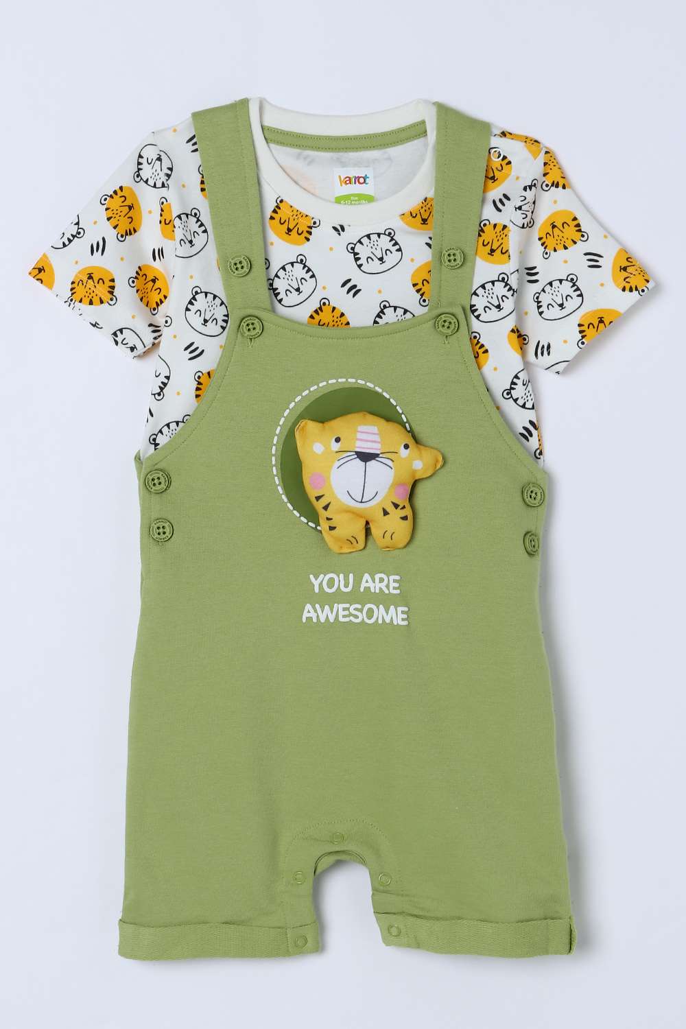 Solid-Cotton-Round-Neck-Infant-Boys-Casual-Wear-Dungaree