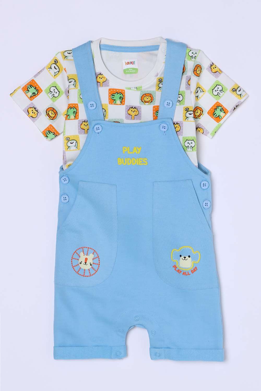 Solid-Cotton-Round-Neck-Infant-Boys-Dungaree
