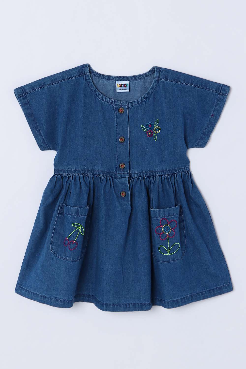 Solid-Denim-Round-Neck-Infant-Girls-Casual-Wear-Dress