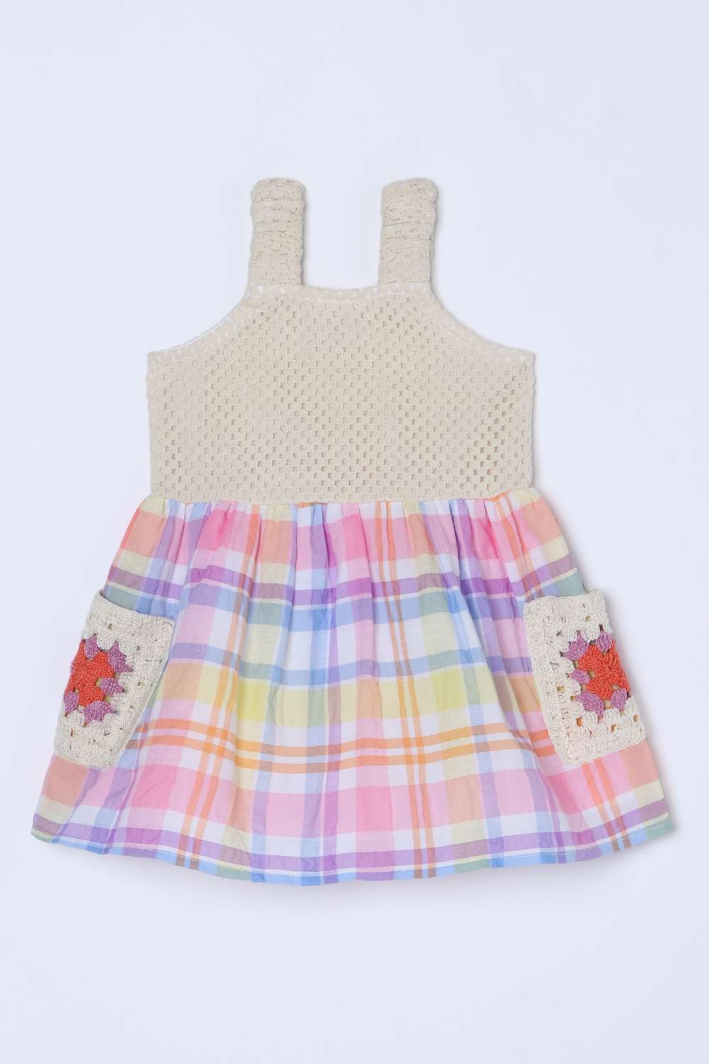 Checks-Cotton-Square-Neck-Infant-Girls-Casual-Wear-Dress