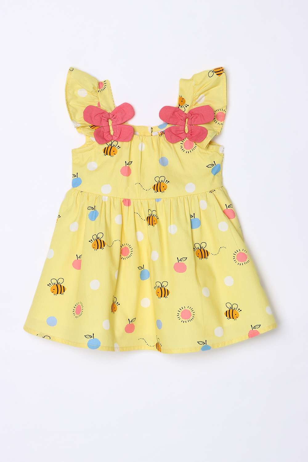 Polka-Dots-Blended-Fabric-Round-Neck-Infant-Girls-Casual-Wear-Dress