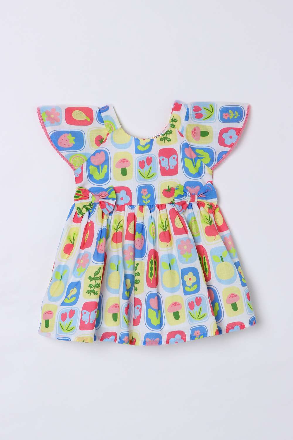 Graphic-Print-Blended-Fabric-Round-Neck-Infant-Girls-Casual-Wear-Dress