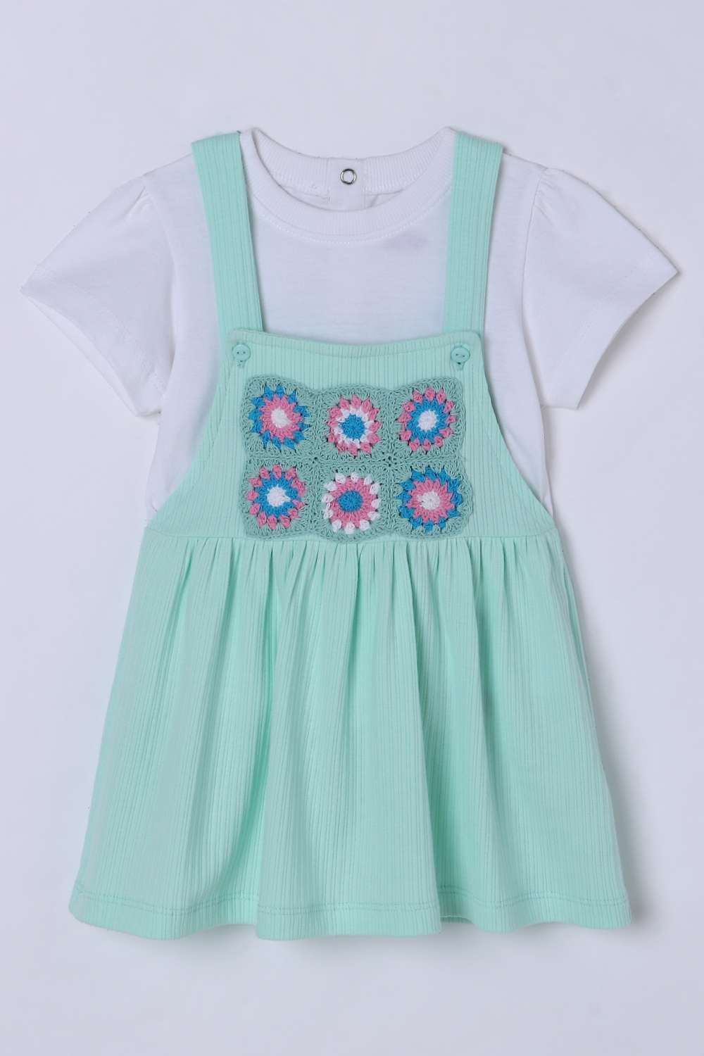 Solid-Cotton-Round-Neck-Infant-Girls-Casual-Wear-Dungaree