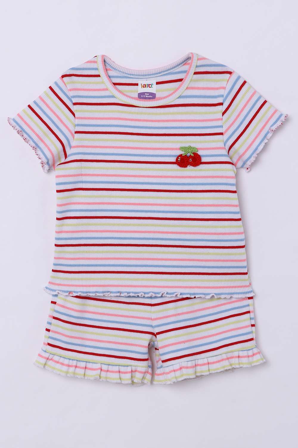 Stripes-Cotton-Round-Neck-Infant-Girls-Clothing-Set