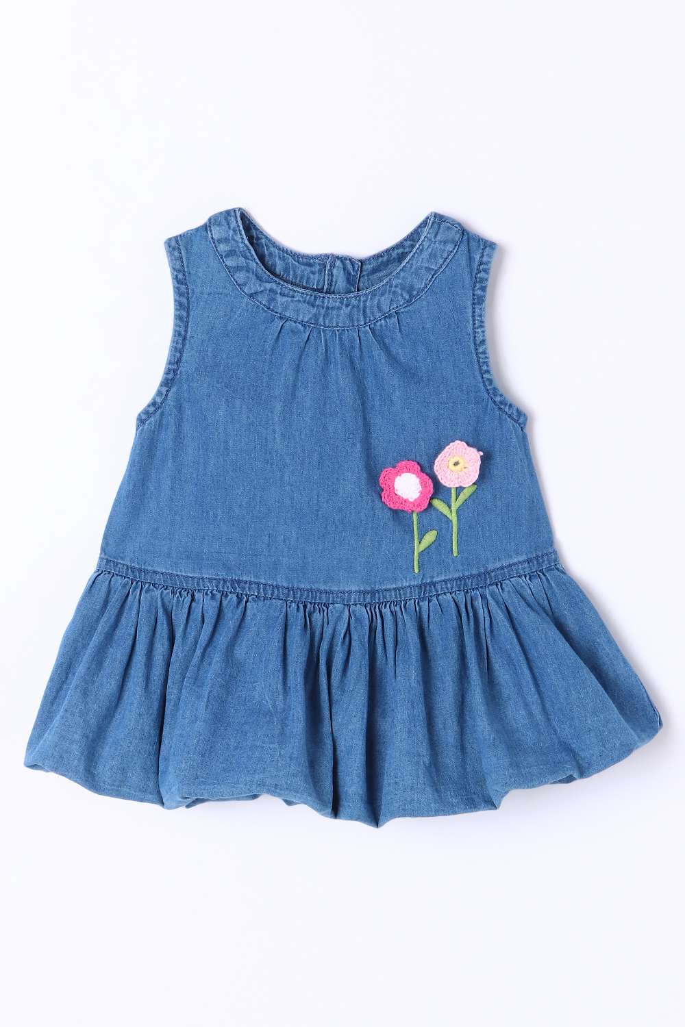 Solid-Denim-Round-Neck-Infant-Girls-Top