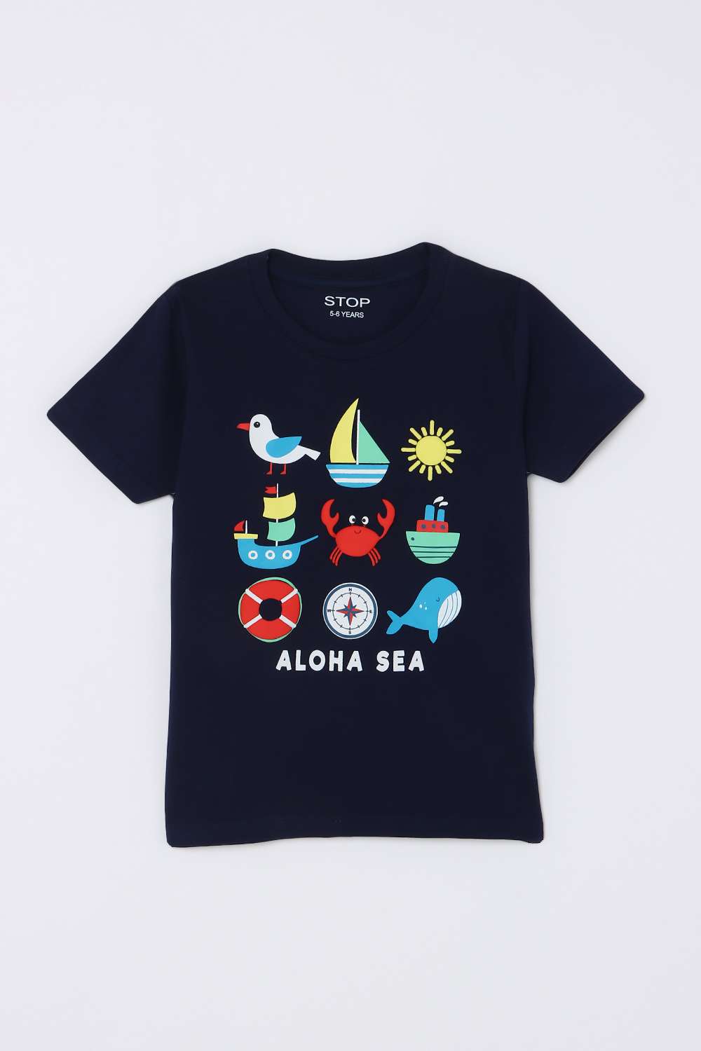 Graphic-Print-Blended-Fabric-Round-Neck-Boys-T-Shirt