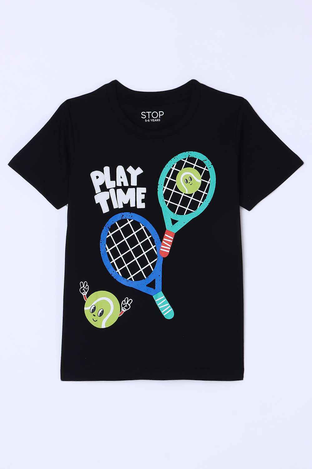 Graphic-Print-Blended-Fabric-Round-Neck-Boys-T-Shirt
