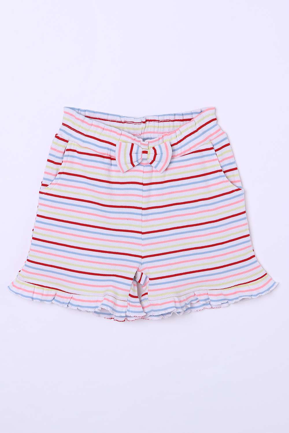 Stripes-Blended-Fabric-Regular-Fit-Girls-Shorts