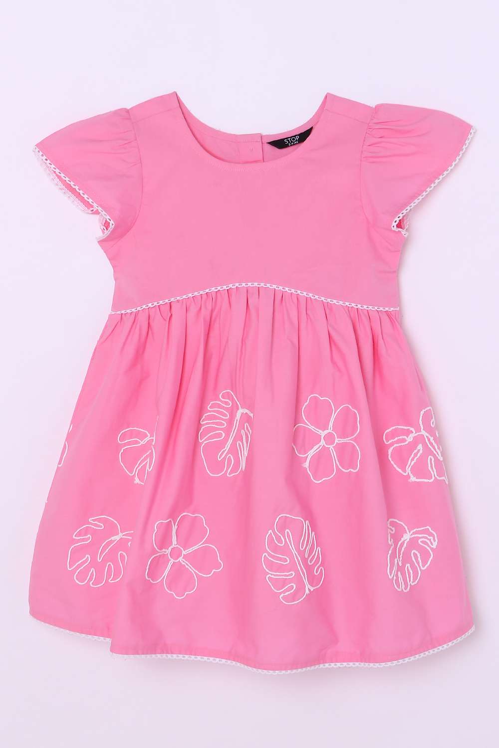 Embroidered-Blended-Fabric-Round-Neck-Girls-Casual-Wear-Dress