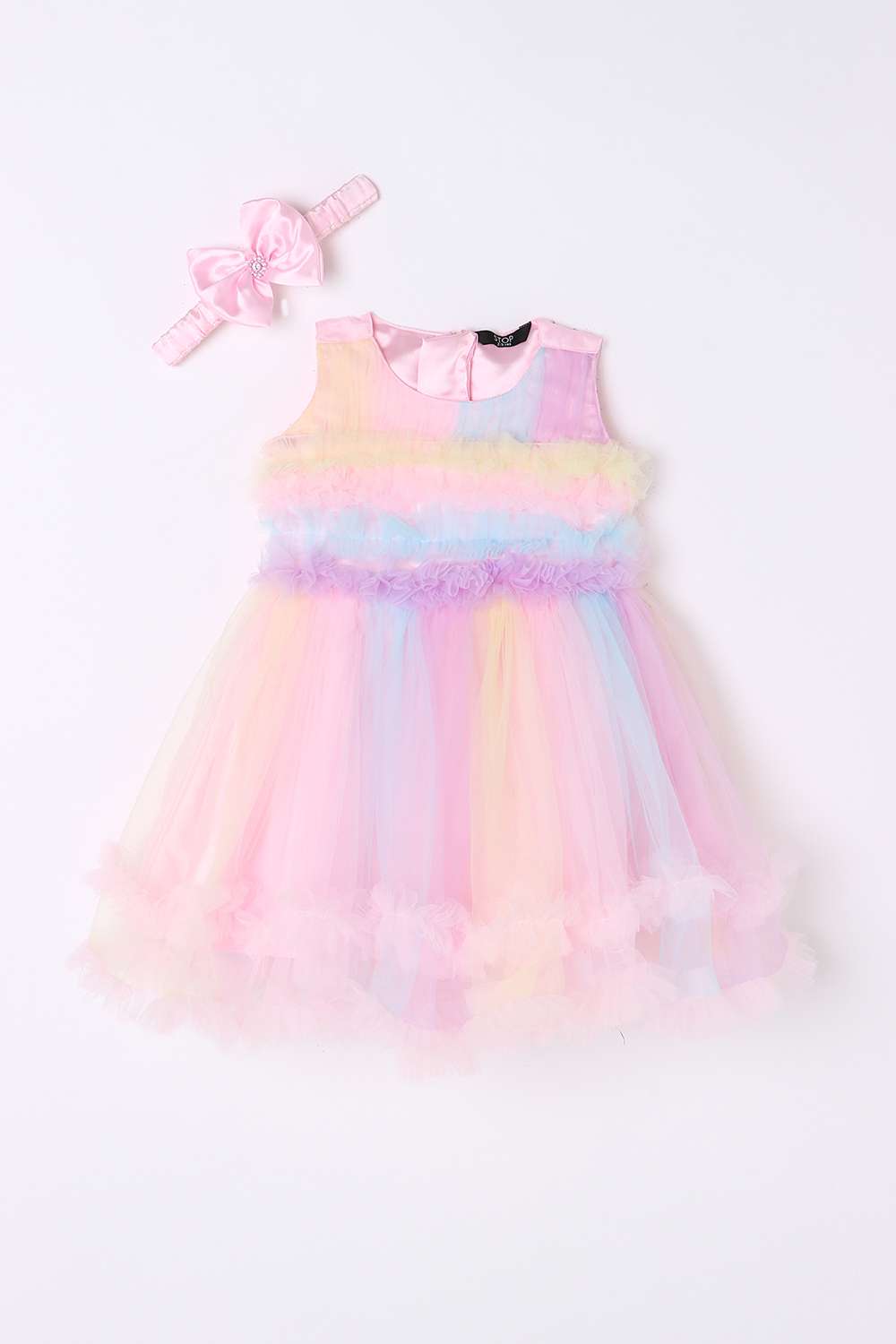 Color-Block-Blended-Fabric-Round-Neck-Girls-Party-Wear-Dress