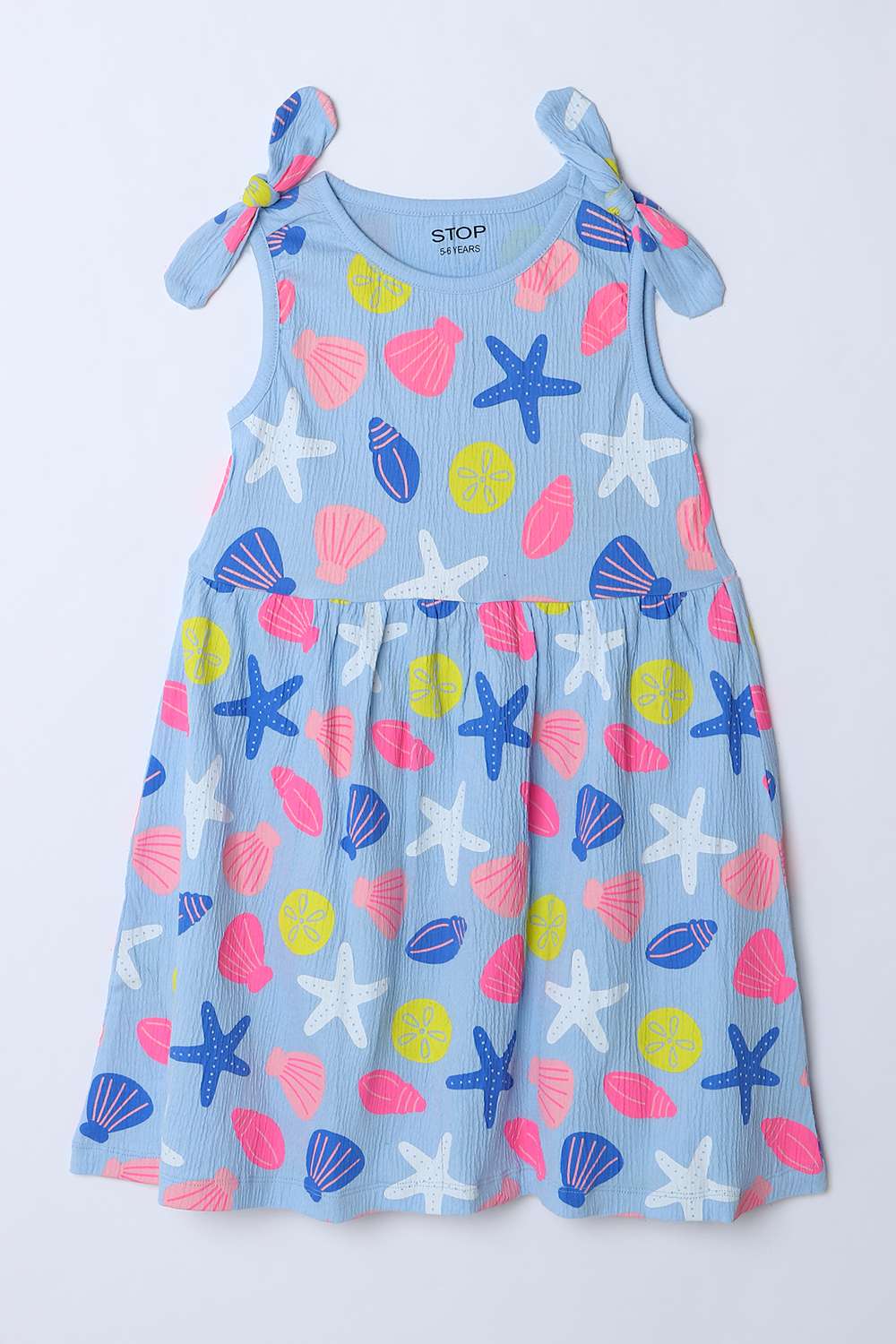 Graphic-Print-Blended-Fabric-Round-Neck-Girls-Casual-Wear-Dress