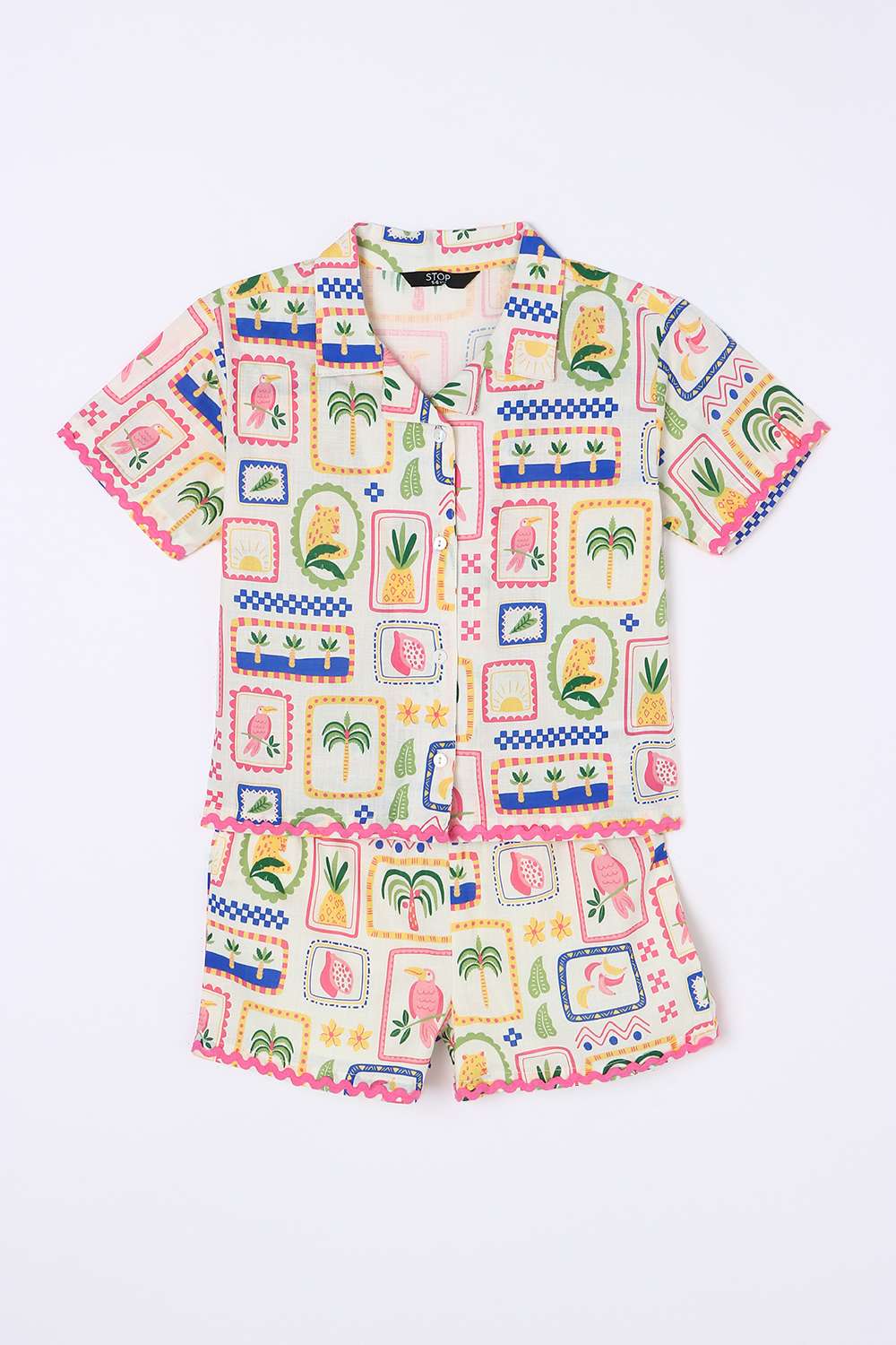 Graphic-Print-Blended-Fabric-Collared-Girls-Casual-Wear-Co-Ord-Set