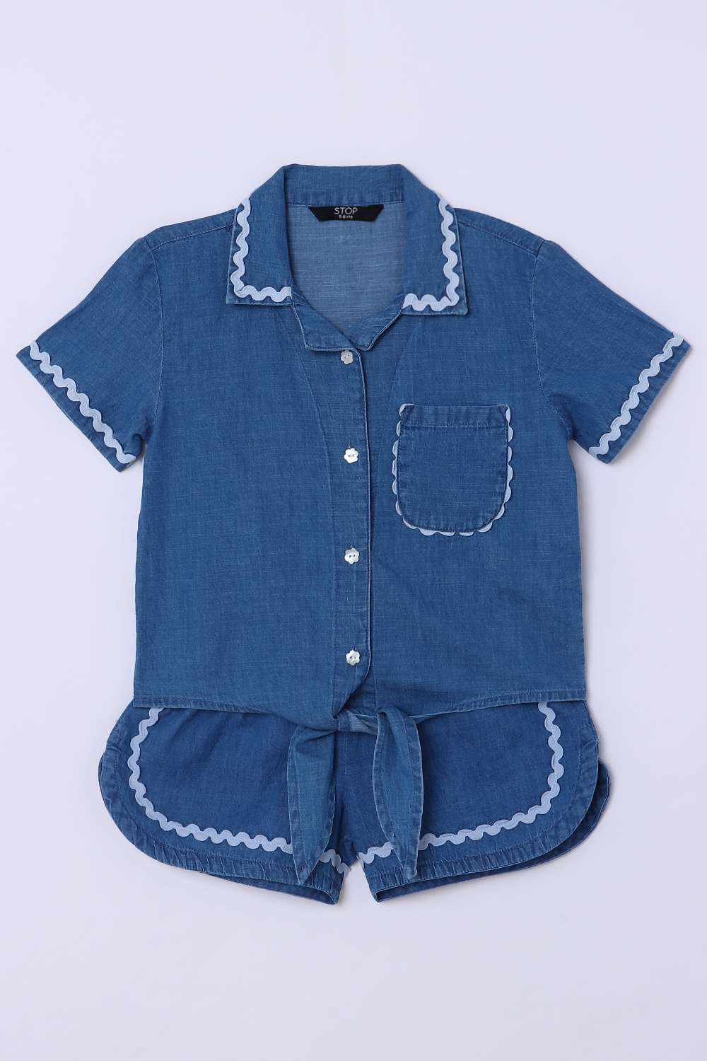 Solid-Blended-Fabric-Collared-Girls-Clothing-Set