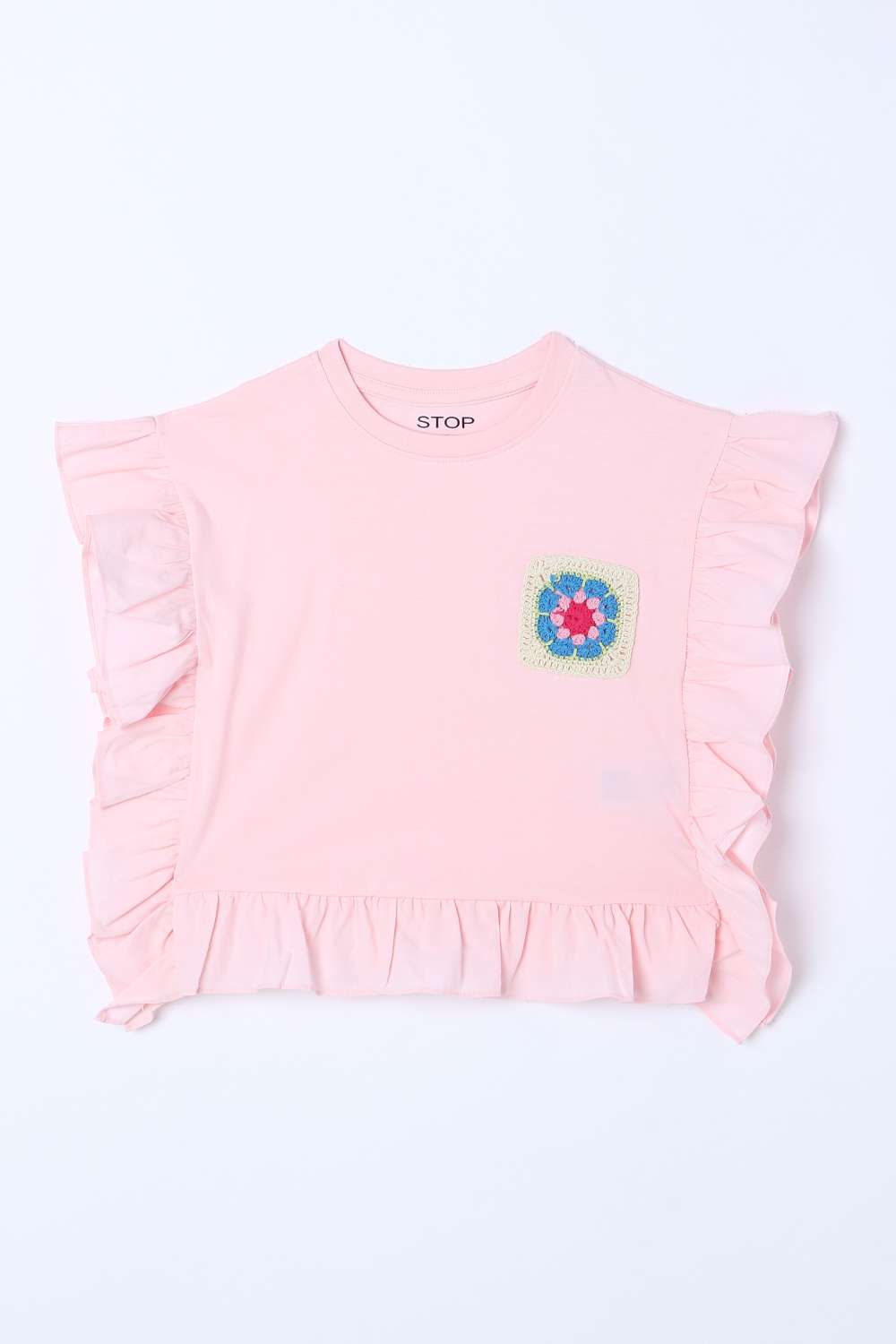 Floral-Blended-Fabric-Round-Neck-Girls-T-Shirt
