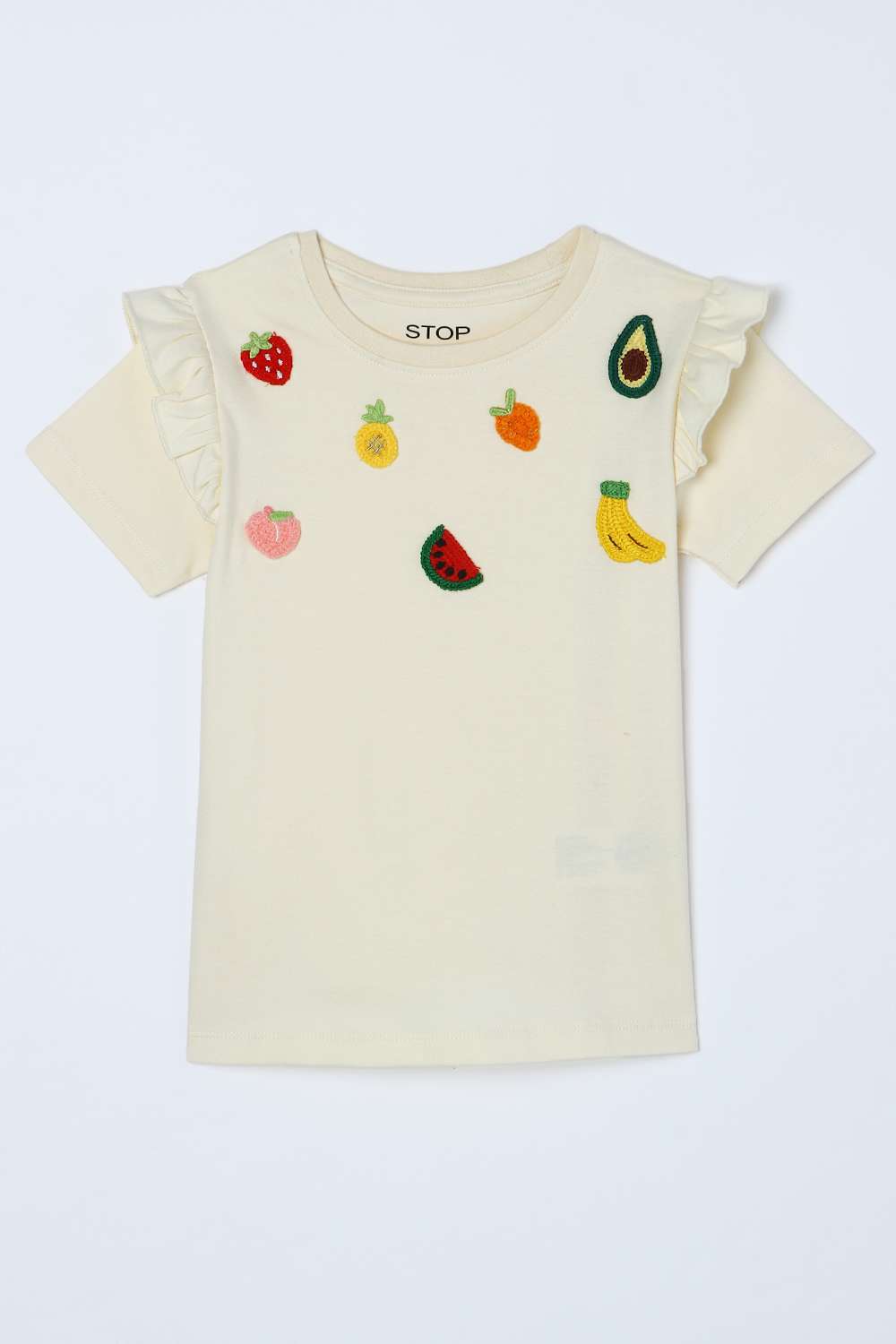 Solid-Blended-Fabric-Round-Neck-Girls-T-Shirt