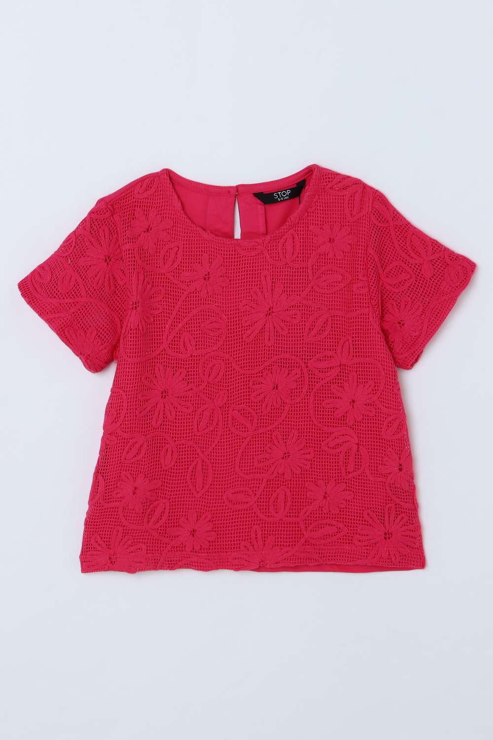 Embroidered-Blended-Fabric-Round-Neck-Girls-T-Shirt