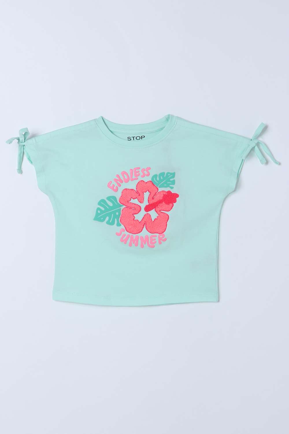 Solid-Blended-Fabric-Round-Neck-Girls-T-Shirt