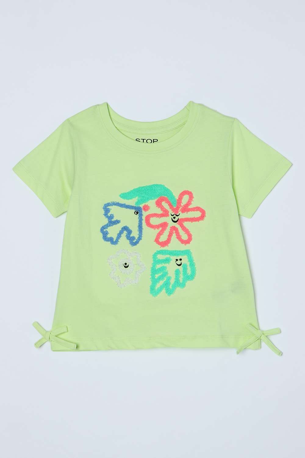 Solid-Blended-Fabric-Round-Neck-Girls-T-Shirt