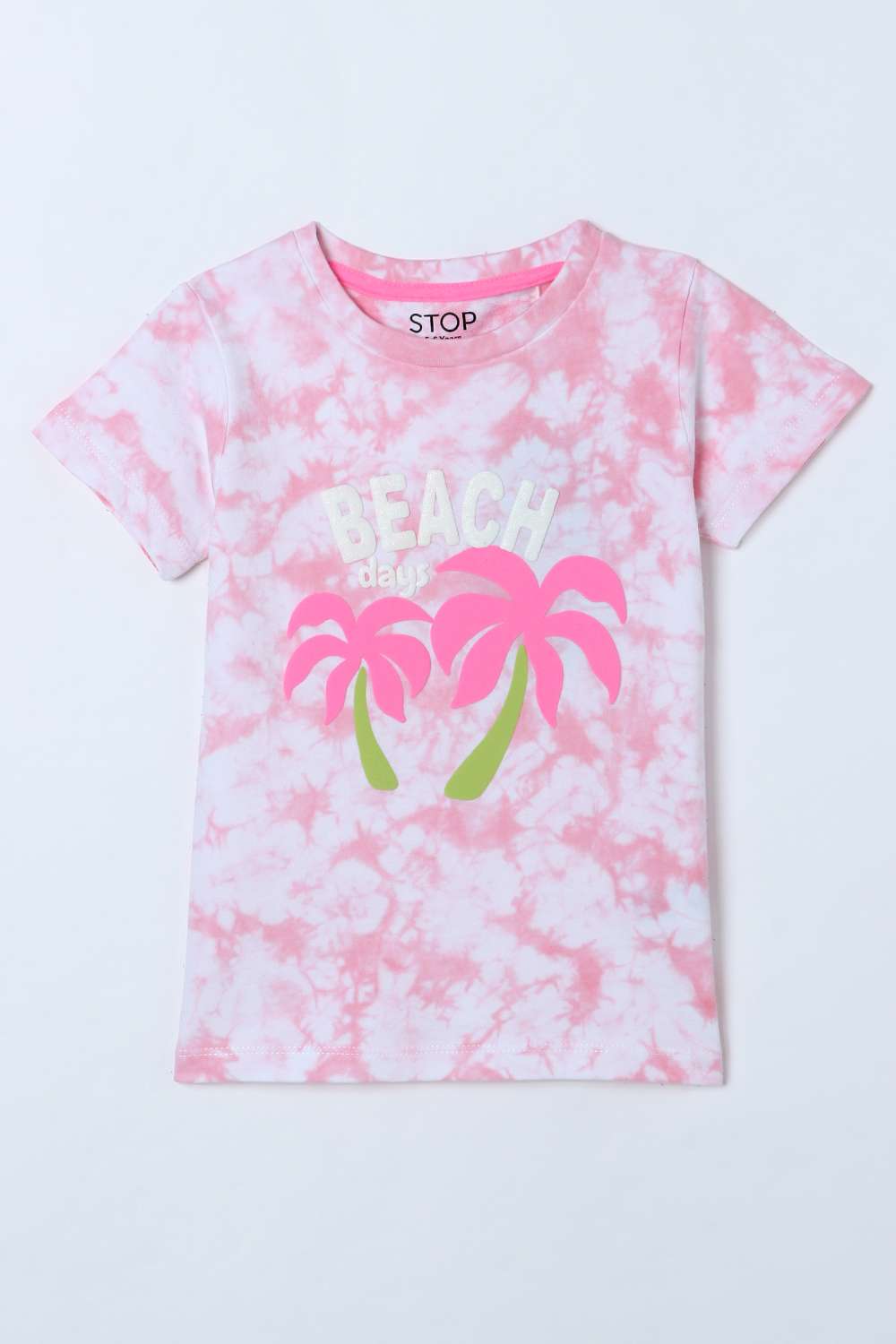 Solid-Blended-Fabric-Round-Neck-Girls-T-Shirt
