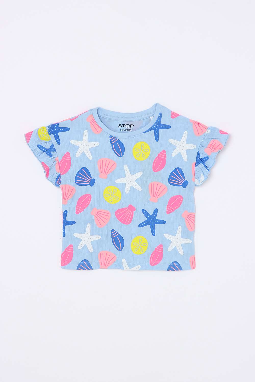 Graphic-Print-Blended-Fabric-Round-Neck-Girls-T-Shirt