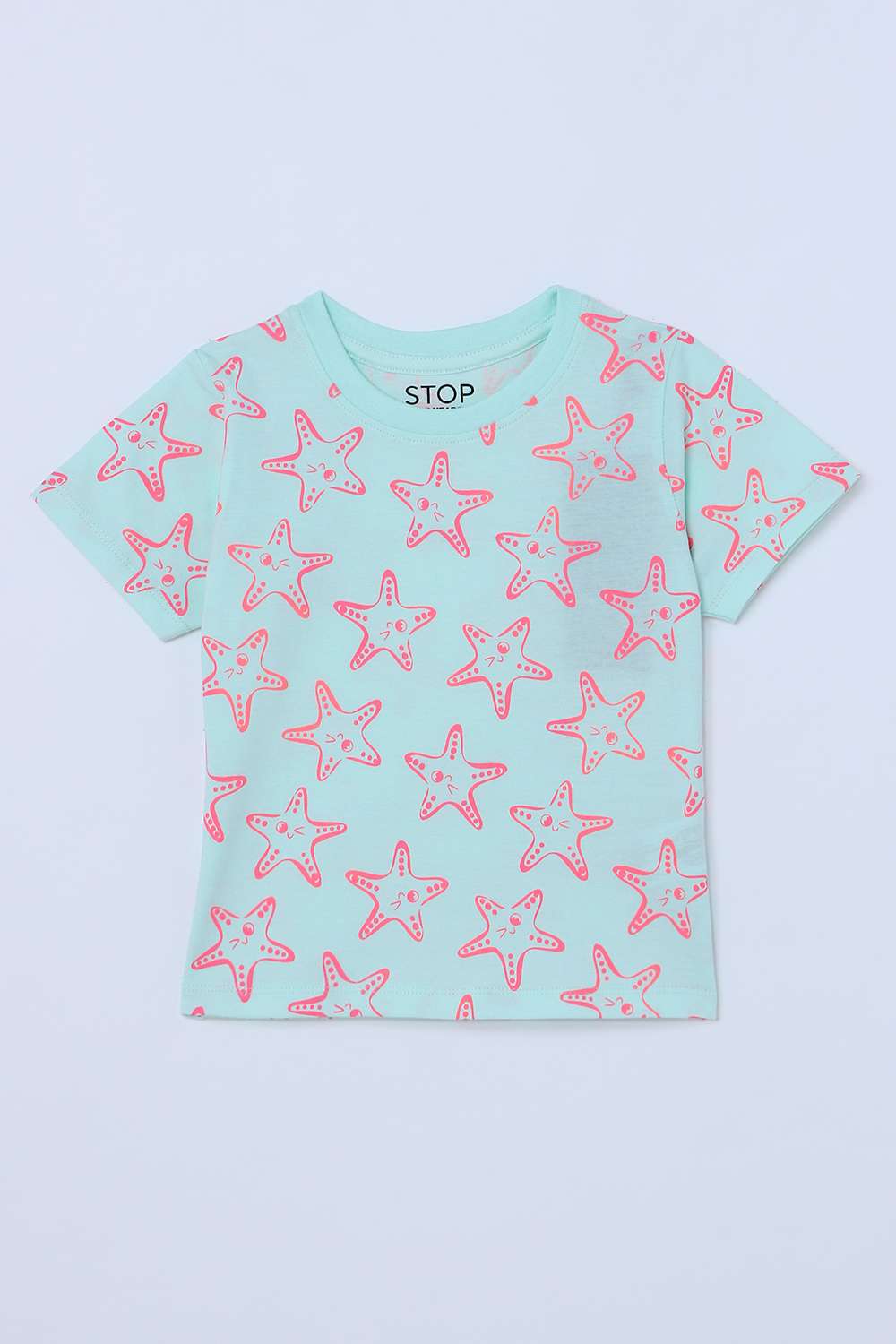 Graphic-Print-Blended-Fabric-Round-Neck-Girls-T-Shirt