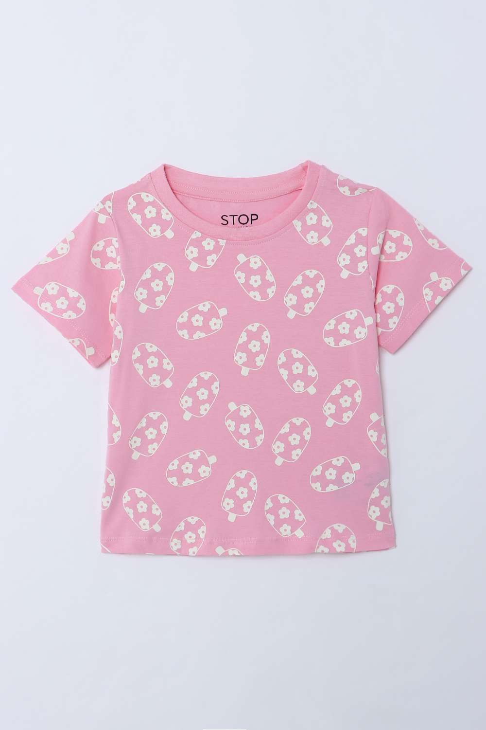 Graphic-Print-Blended-Fabric-Round-Neck-Girls-T-Shirt