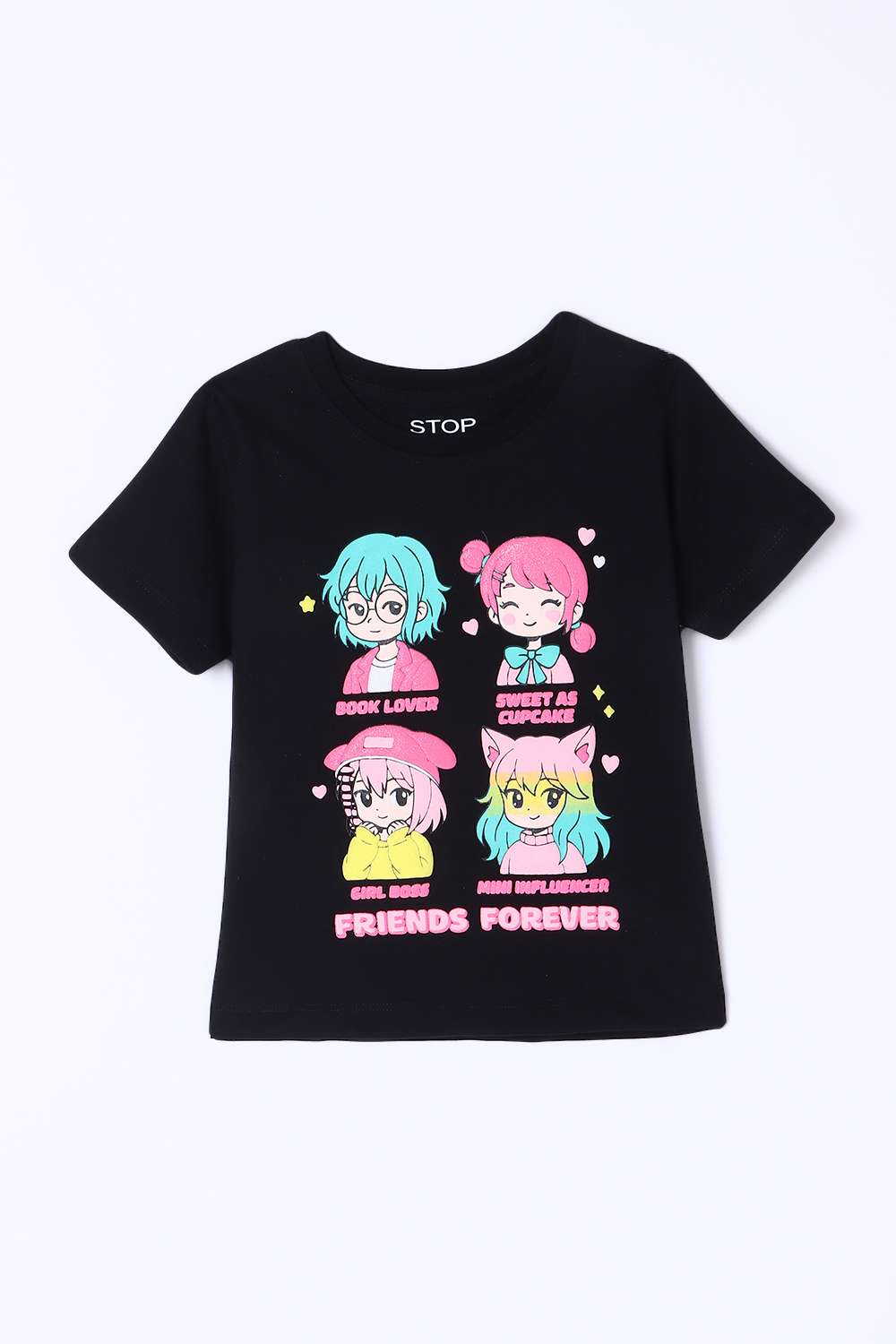 Character-Print-Blended-Fabric-Round-Neck-Girls-Top