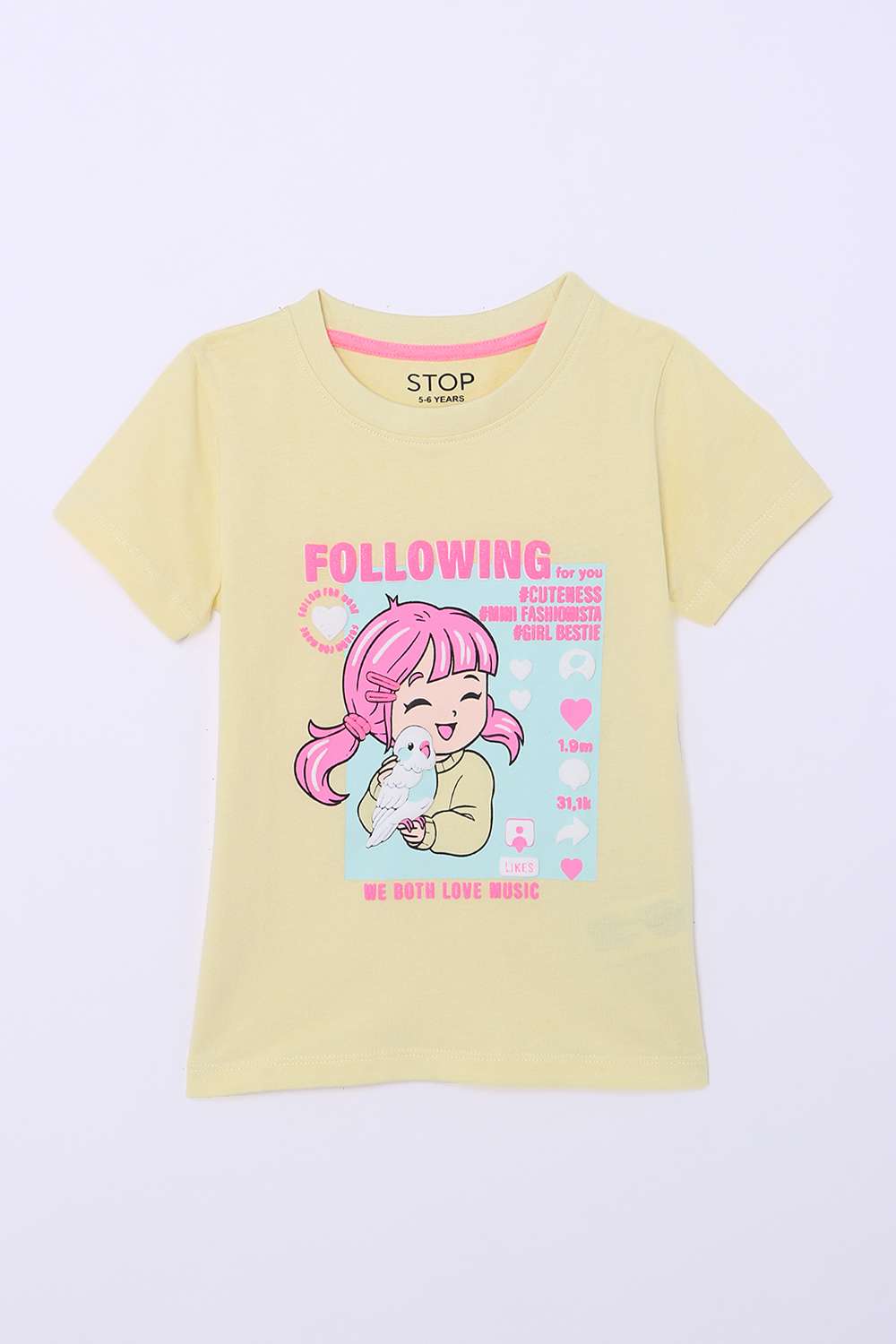 Graphic-Print-Blended-Fabric-Round-Neck-Girls-Top