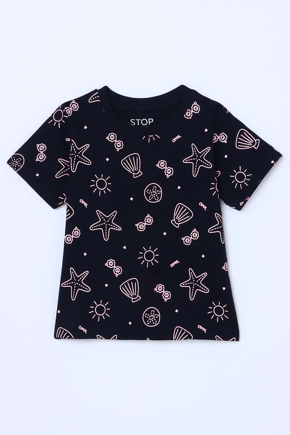 Graphic-Print-Blended-Fabric-Round-Neck-Girls-T-Shirt
