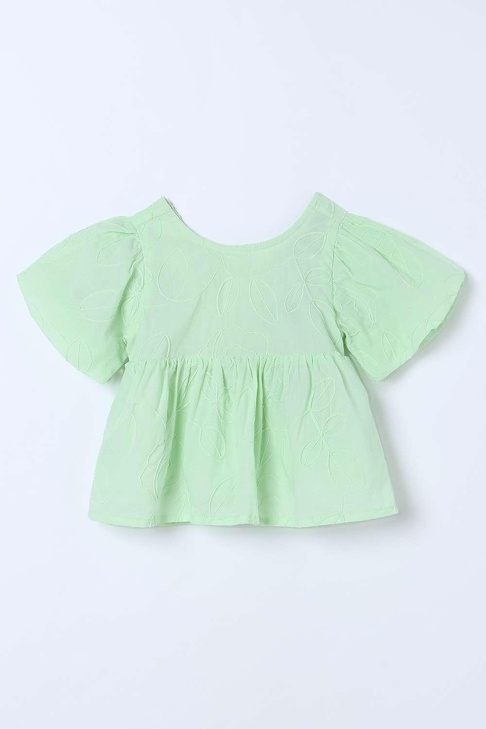 Solid-Blended-Fabric-Scoop-Neck-Girls-T-Shirt