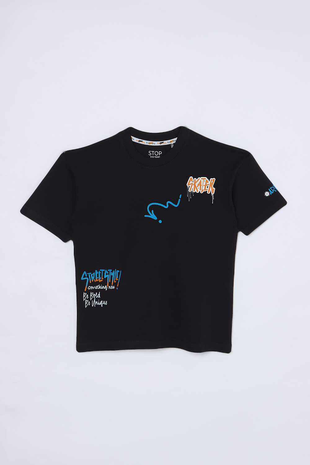Graphic-Print-Blended-Fabric-Round-Neck-Boys-T-Shirt