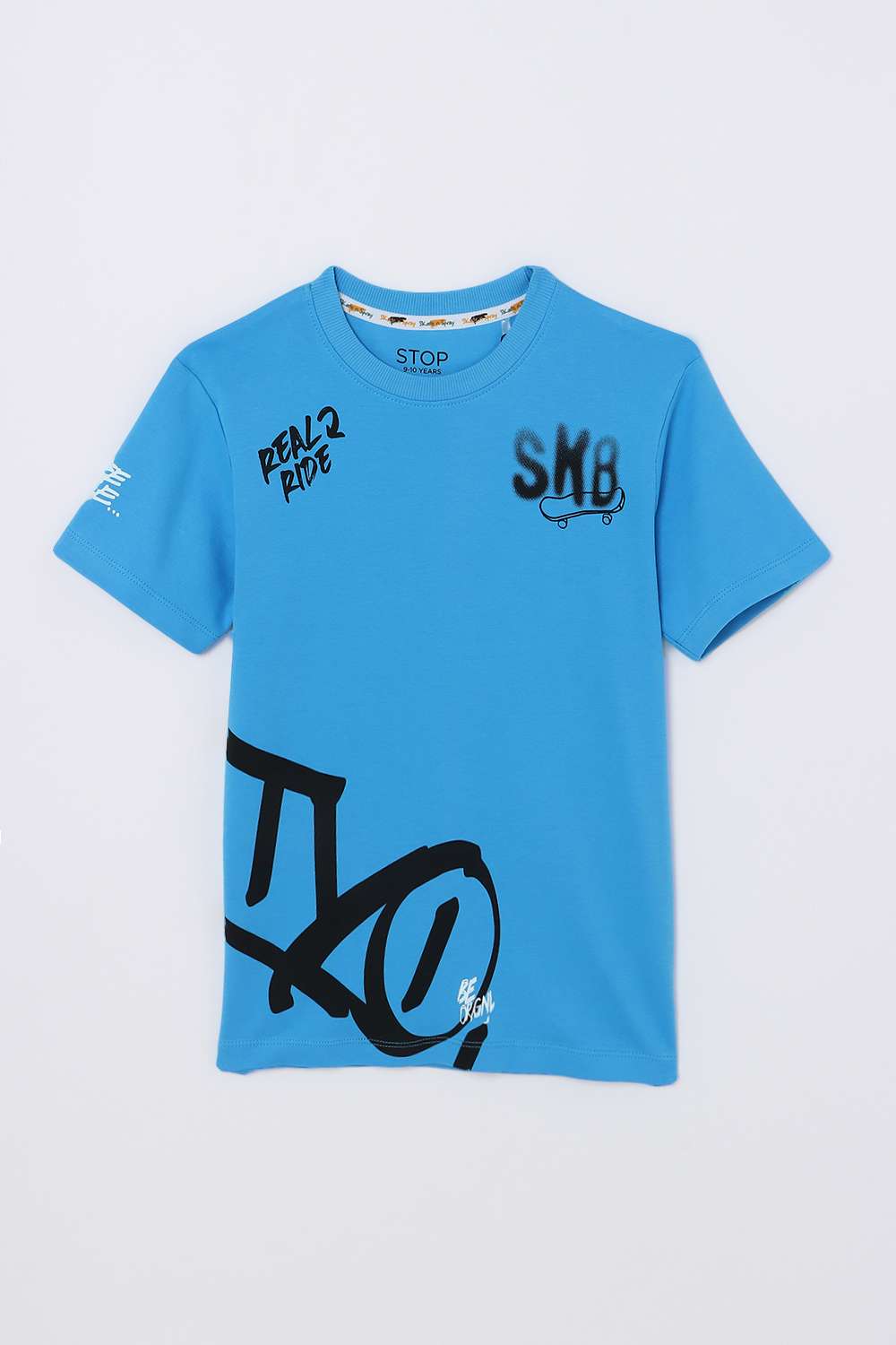 Graphic-Print-Blended-Fabric-Round-Neck-Boys-T-Shirt
