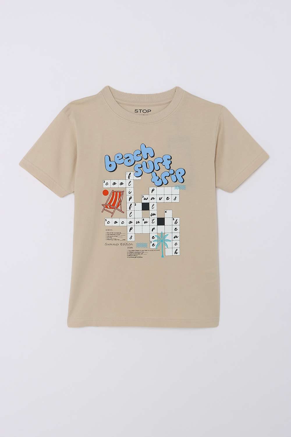 Graphic-Print-Blended-Fabric-Round-Neck-Boys-T-Shirt