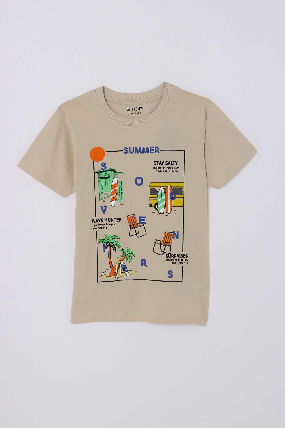 Graphic-Print-Blended-Fabric-Round-Neck-Boys-T-Shirt