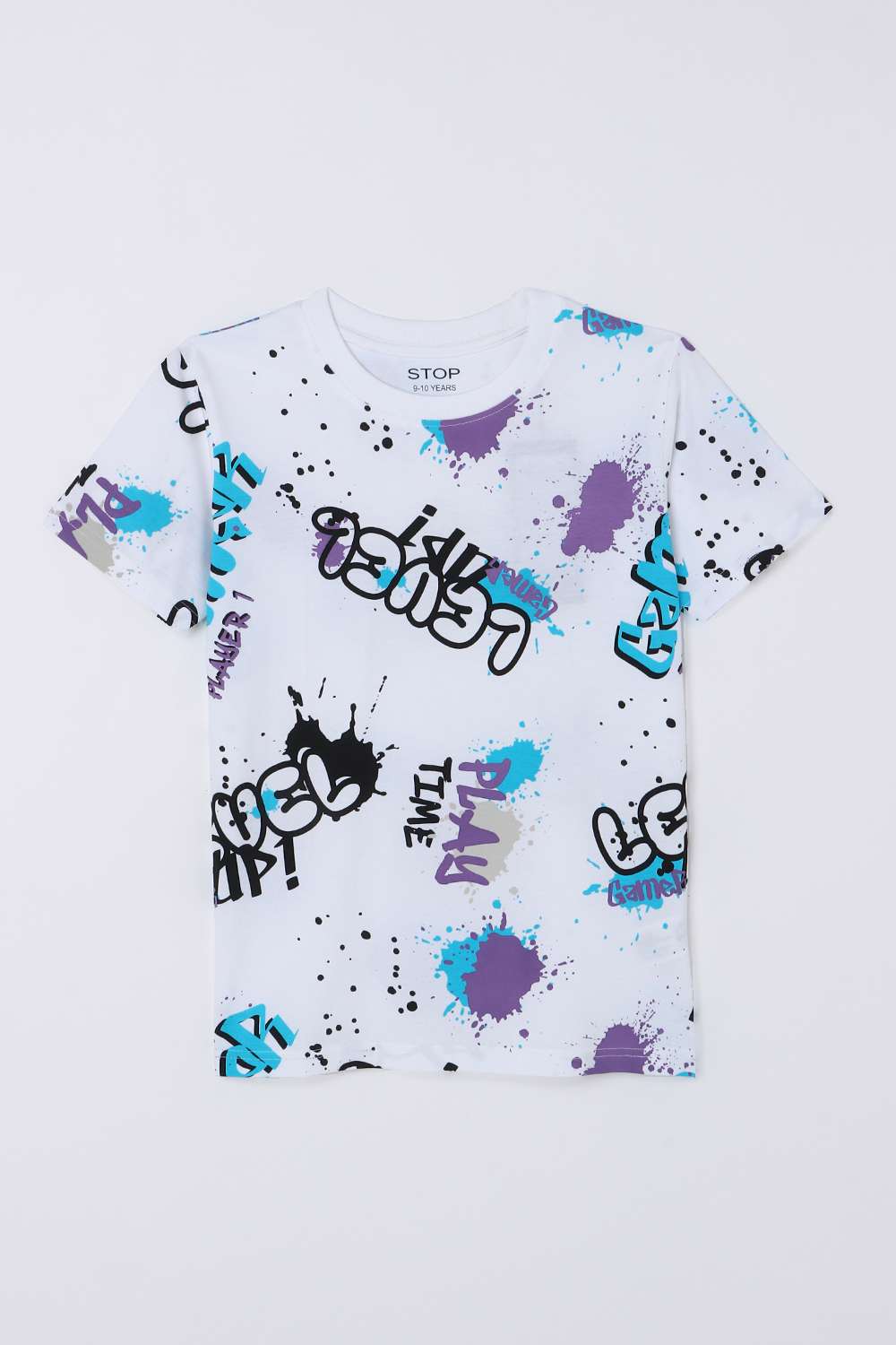 Graphic-Print-Blended-Fabric-Round-Neck-Boys-T-Shirt