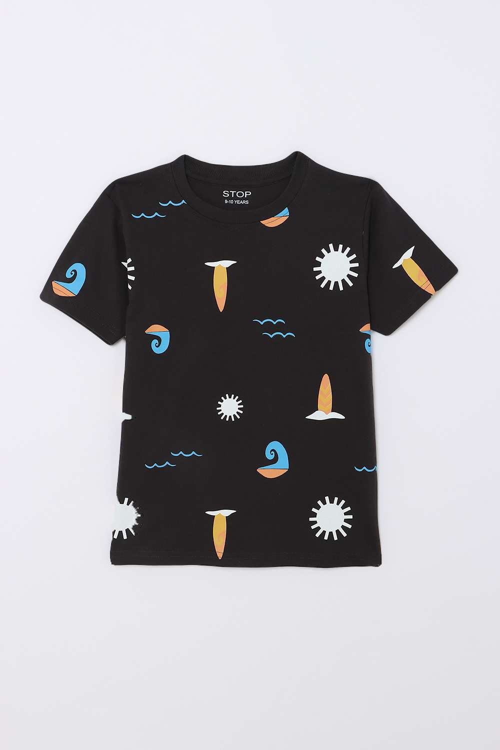 Graphic-Print-Blended-Fabric-Round-Neck-Boys-T-Shirt