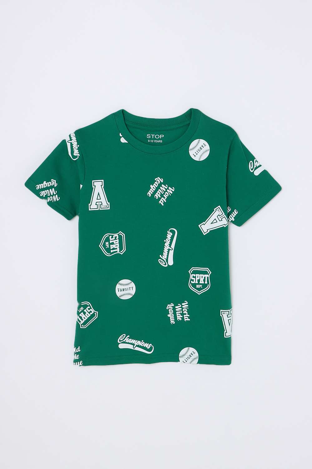 Graphic-Print-Blended-Fabric-Round-Neck-Boys-T-Shirt